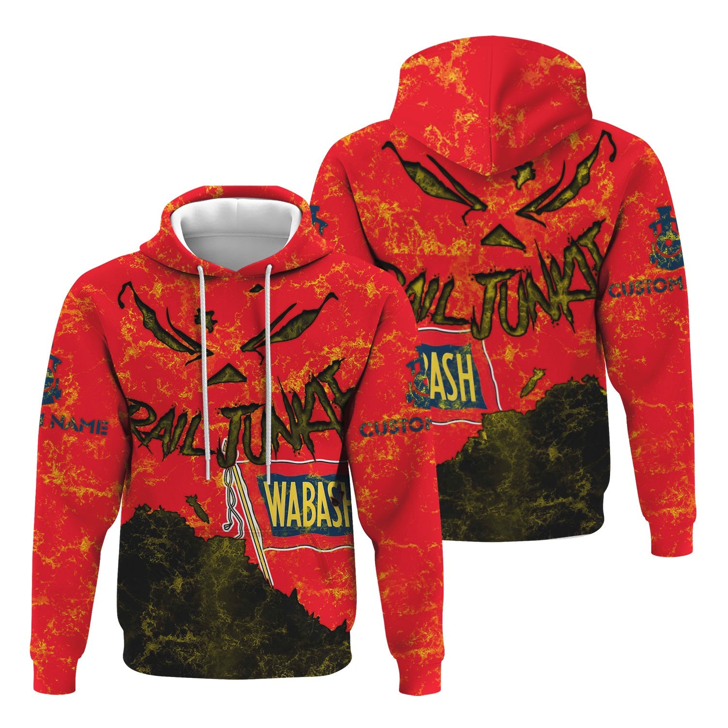 Railspirit Personalized Wabash Railroad Hoodie Torn Graphic Style Train Zip Up Hoodie For Rail Junkie