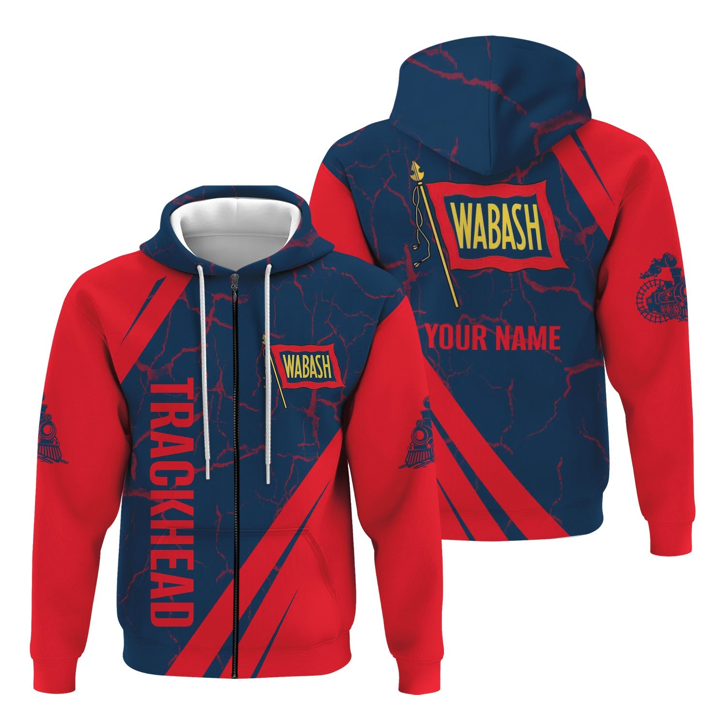 Railspirit Personalized Wabash Railroad Hoodie Crackle Texture Style Train Zip Up Hoodie For Trackhead