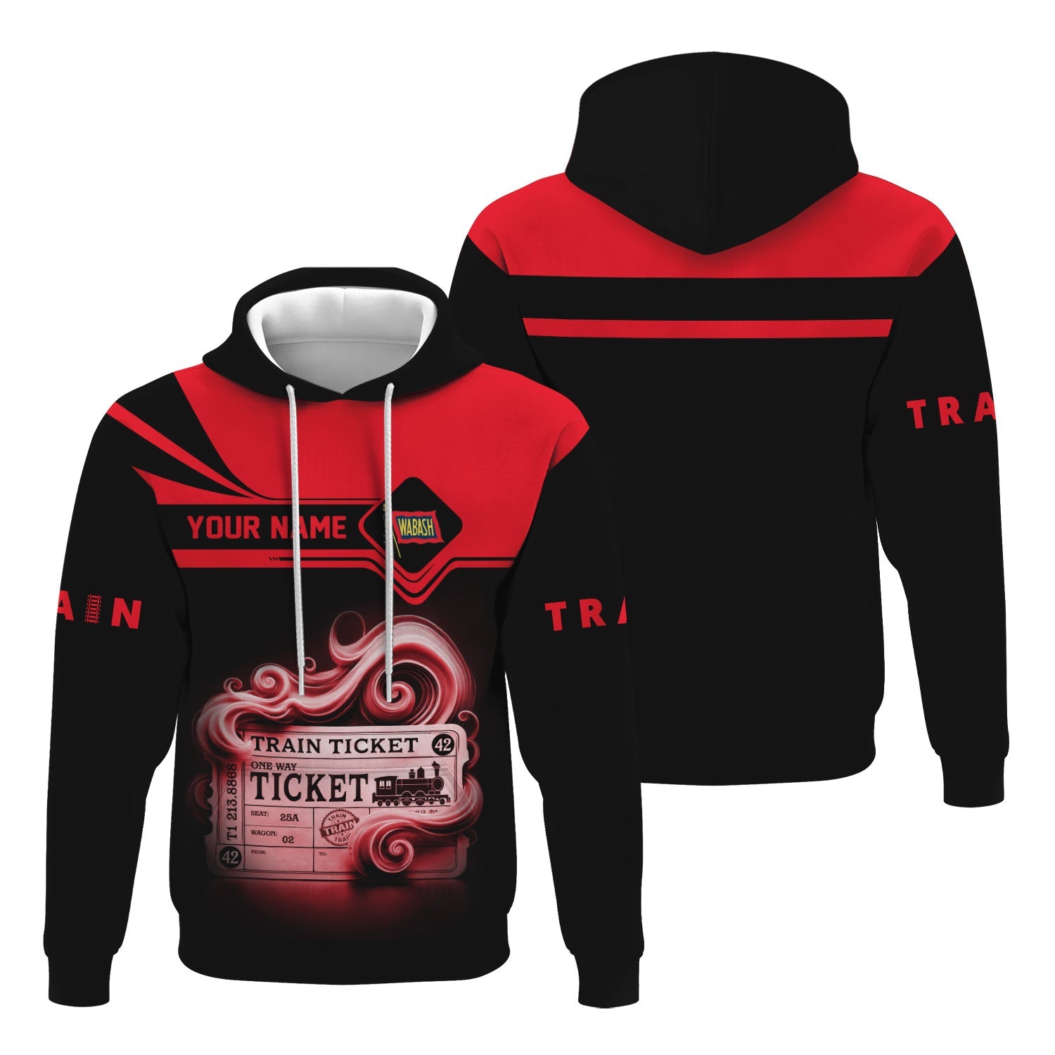Railspirit Custom Name Wabash Railroad Hoodie American Train Ticket Printed Zip Hoodie