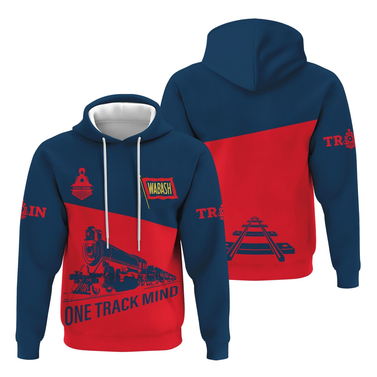 Railspirit Custom Name Wabash Railroad Hoodie One Track Mind Printed Zip Hoodie