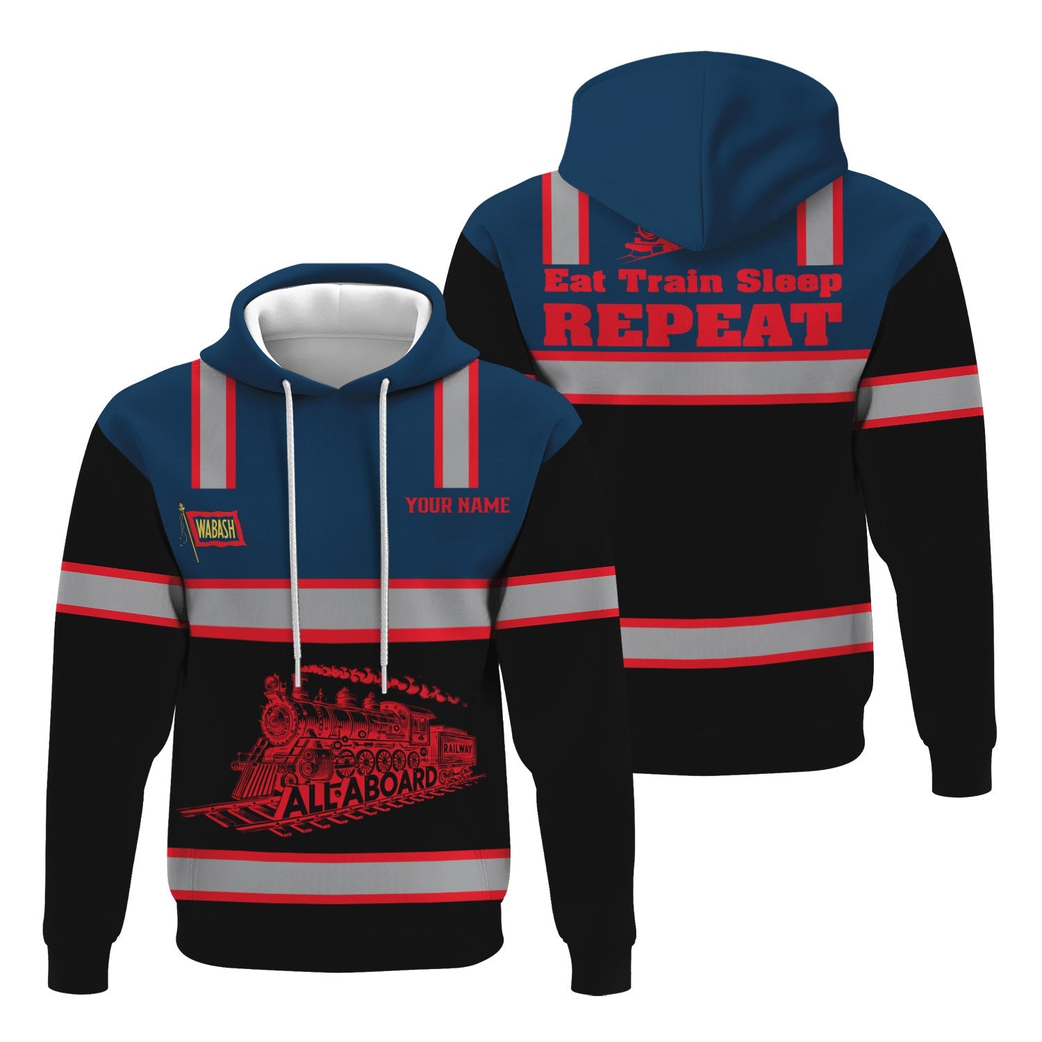 Railspirit Custom Name Wabash Railroad Hoodie Eat Train Sleep Repeat Printed Train Zip Hoodie