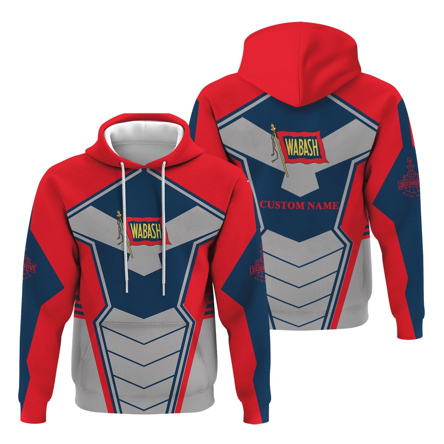 Railspirit Personalized Wabash Railroad Hoodie Engine-Inspired Style Train Zip Up Hoodie for Railroad Fanatic