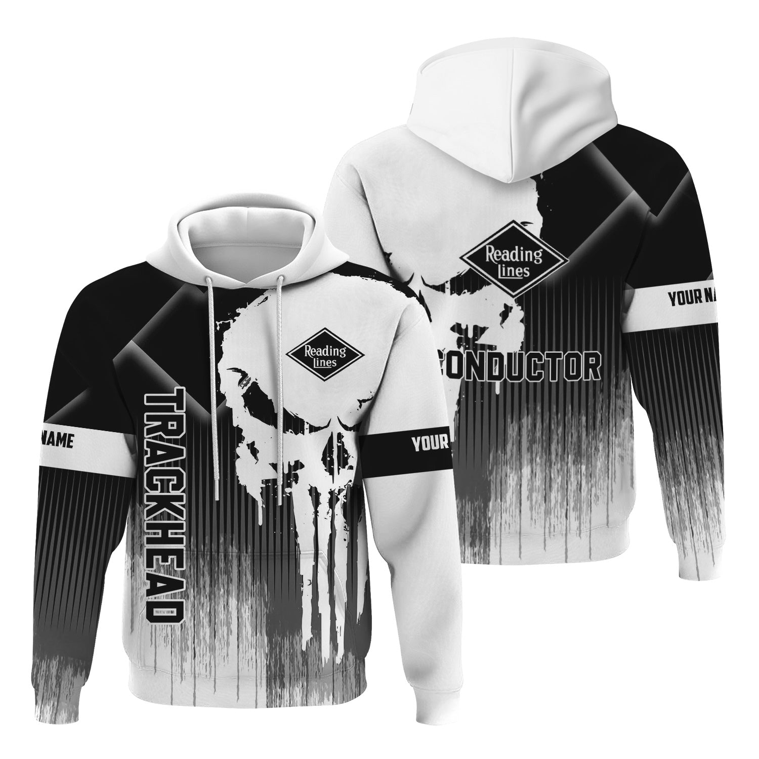 Railspirit Personalized Reading Railroad Hoodie Skull Design with Custom Job Train Zip Up Hoodie for Trackhead Crew