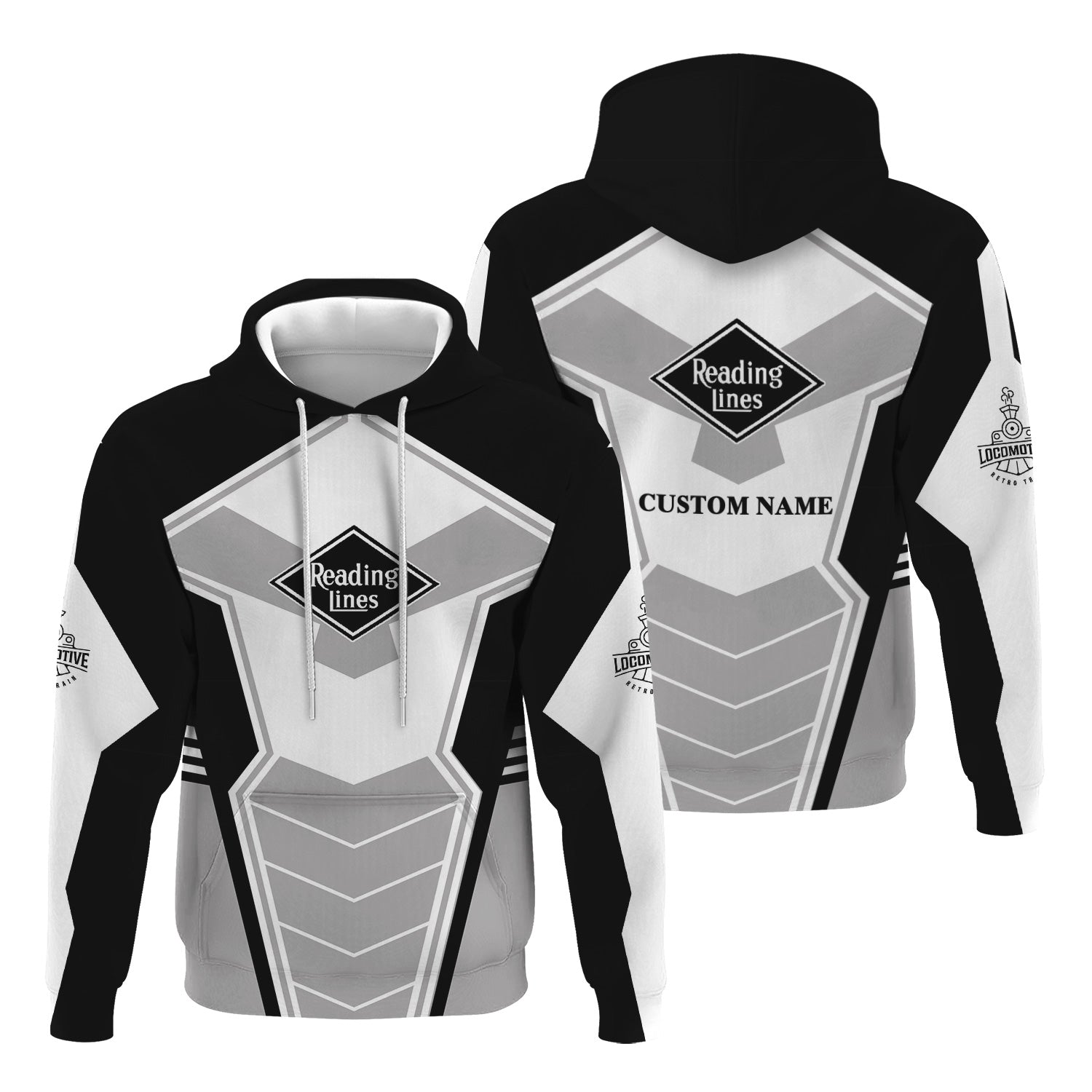 Railspirit Personalized Reading Railroad Hoodie Engine-Inspired Style Train Zip Up Hoodie for Railroad Fanatic