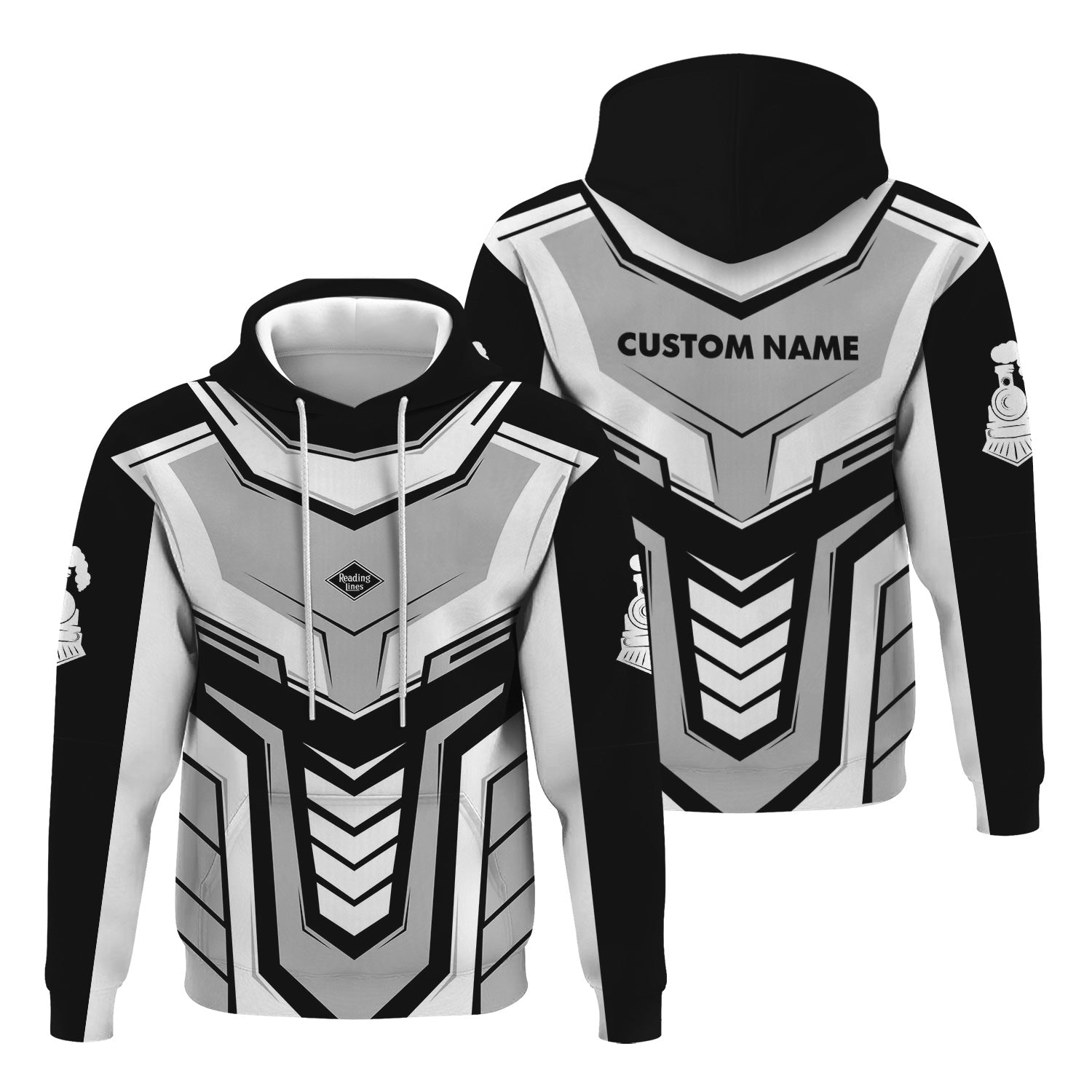 Railspirit Personalized Reading Railroad Hoodie Armor-Inspired Design Train Zip Up Hoodie All Over Print