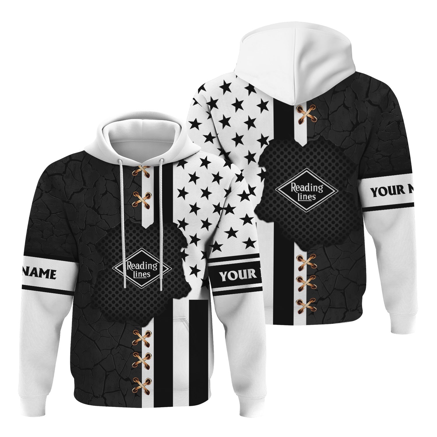 Railspirit Personalized Reading Railroad Hoodie American Flag with Crack Effect Train Zip Up Hoodie