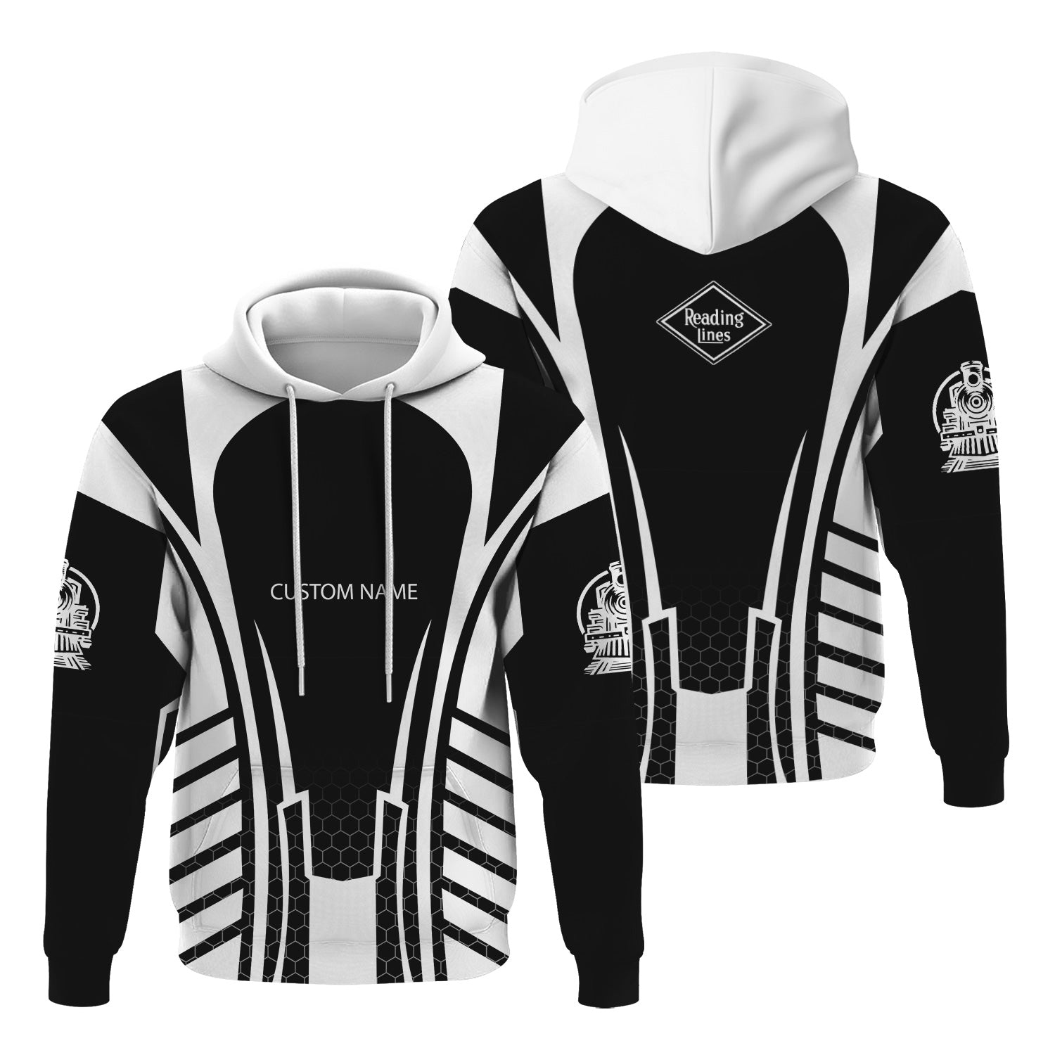 Railspirit Personalized Reading Railroad Hoodie Striped Railroad Style Train Zip Up Hoodie All Over Print