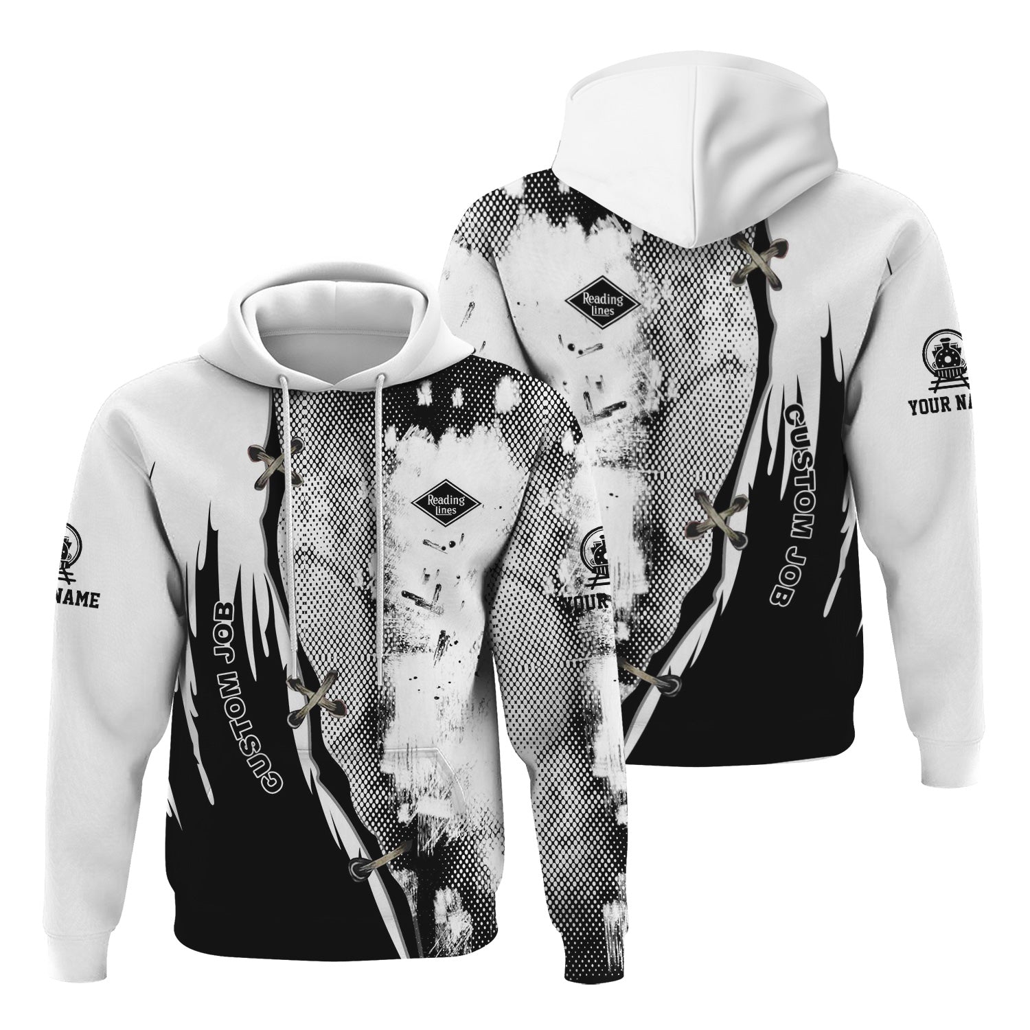 Railspirit Personalized Reading Railroad Hoodie Retro Stitches Design with Custom Position Train Zip Up Hoodie