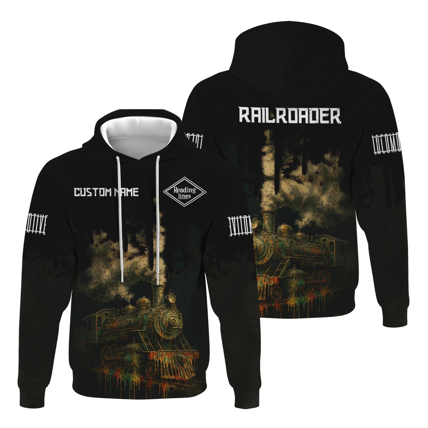 Railspirit Personalized Reading Railroad Hoodie Vintage Train Art Style Zip Up Hoodie For Locomotive Fans