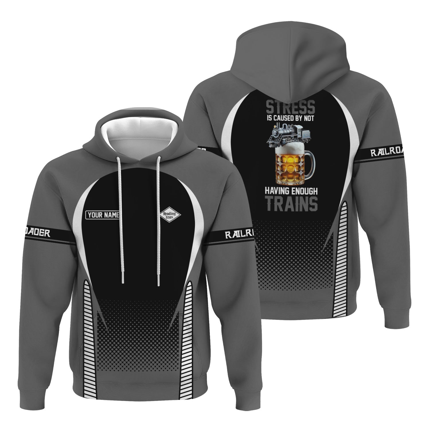 Railspirit Personalized Reading Railroad Hoodie Stress Is Caused By Not Having Enough Trains  Zip Up Hoodie