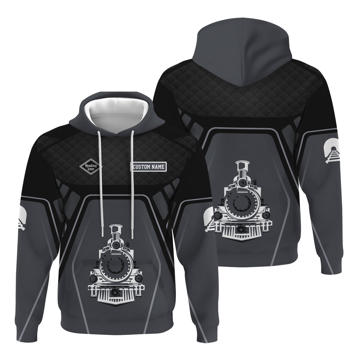Railspirit Personalized Reading Railroad Hoodie Steam Locomotive Engine Graphic Train Zip Up Hoodie All Over Print