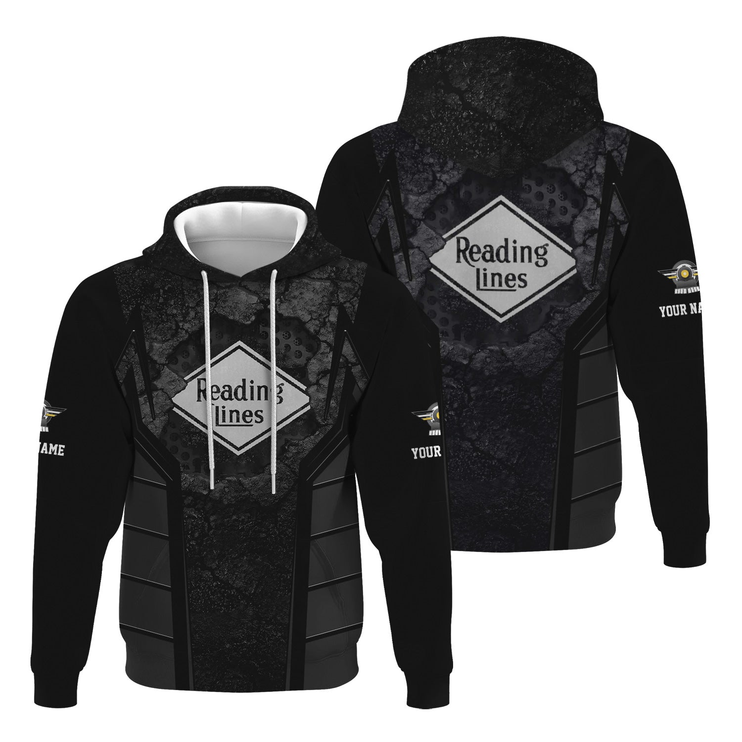 Railspirit Personalized Reading Railroad Hoodie Cracked Metal Design Train Zip Up Hoodie for Rail Enthusiasts
