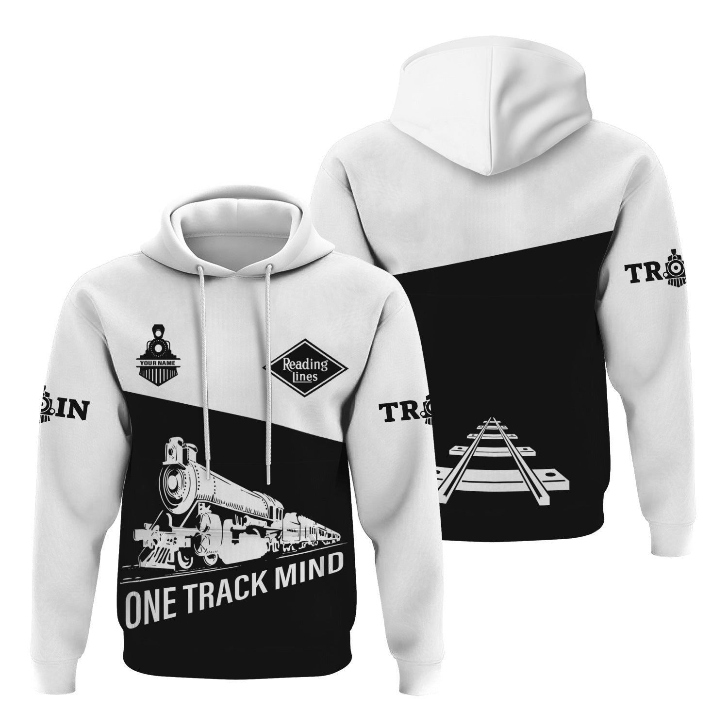 Railspirit Custom Name Reading Railroad Hoodie One Track Mind Printed Zip Hoodie