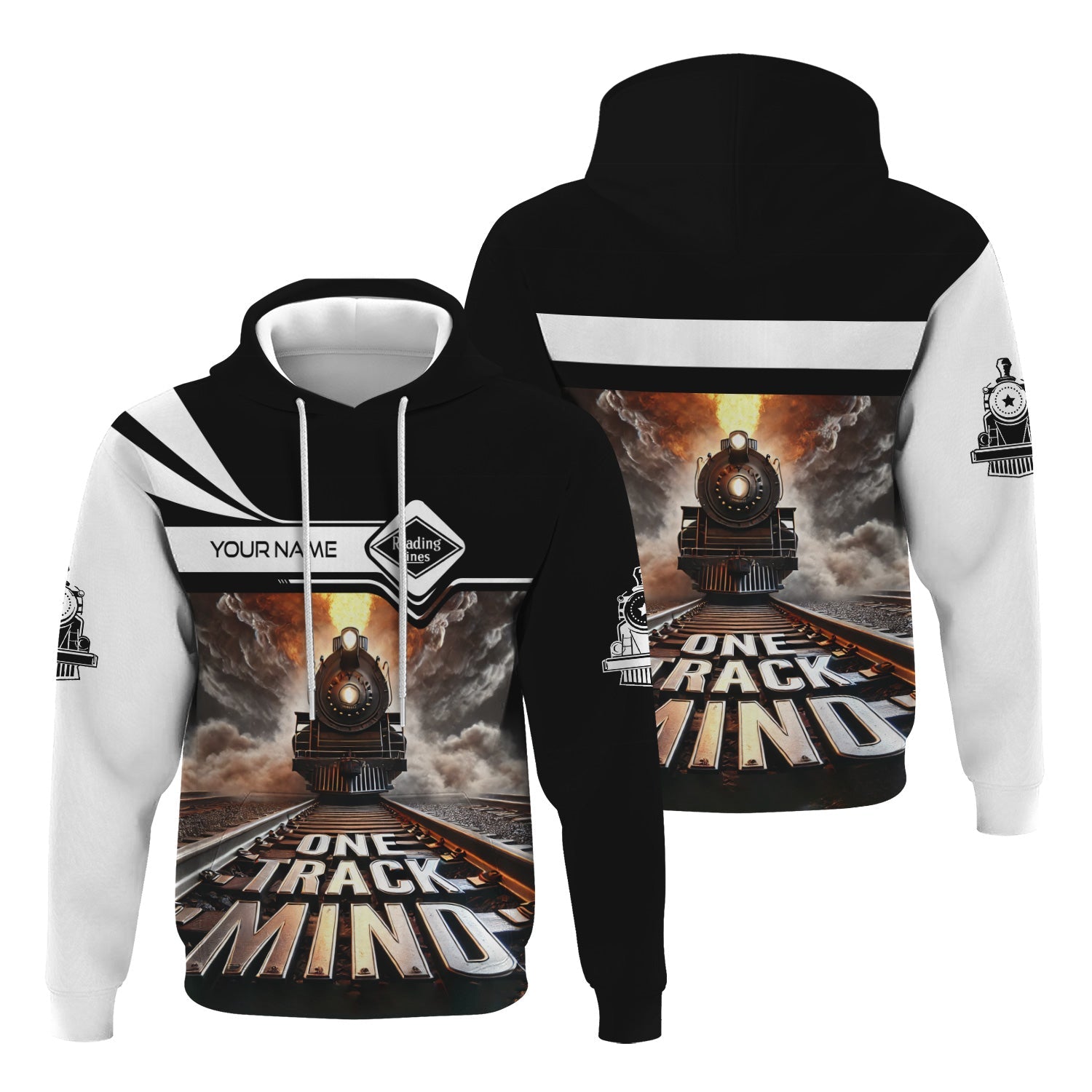 Railspirit Personalized Reading Railroad Hoodie One Track Mind Train Printed ZIp Up Hoodie