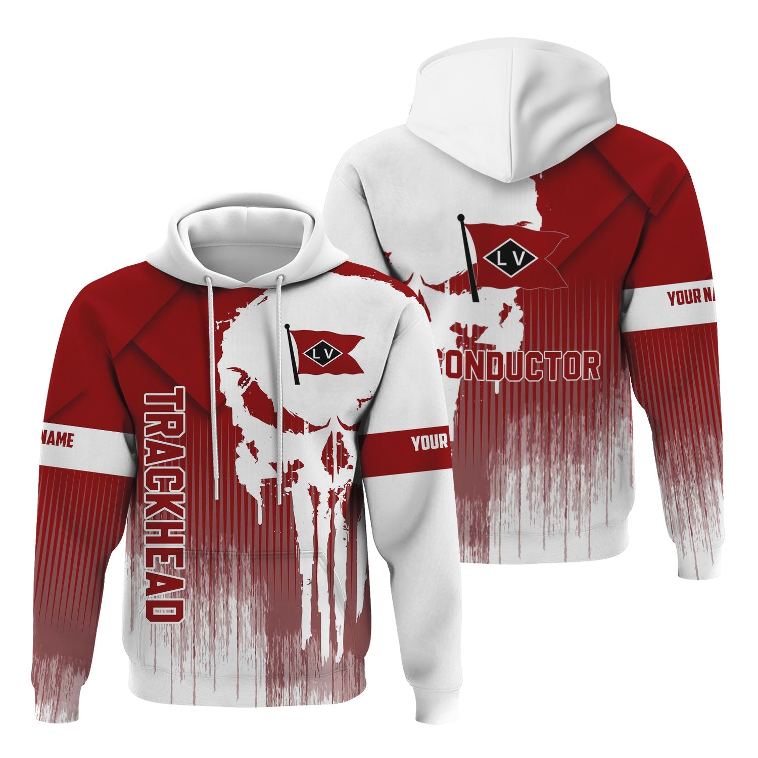 Railspirit Personalized Lehigh Valley Railroad Hoodie Skull Design with Custom Job Train Zip Up Hoodie for Trackhead Crew