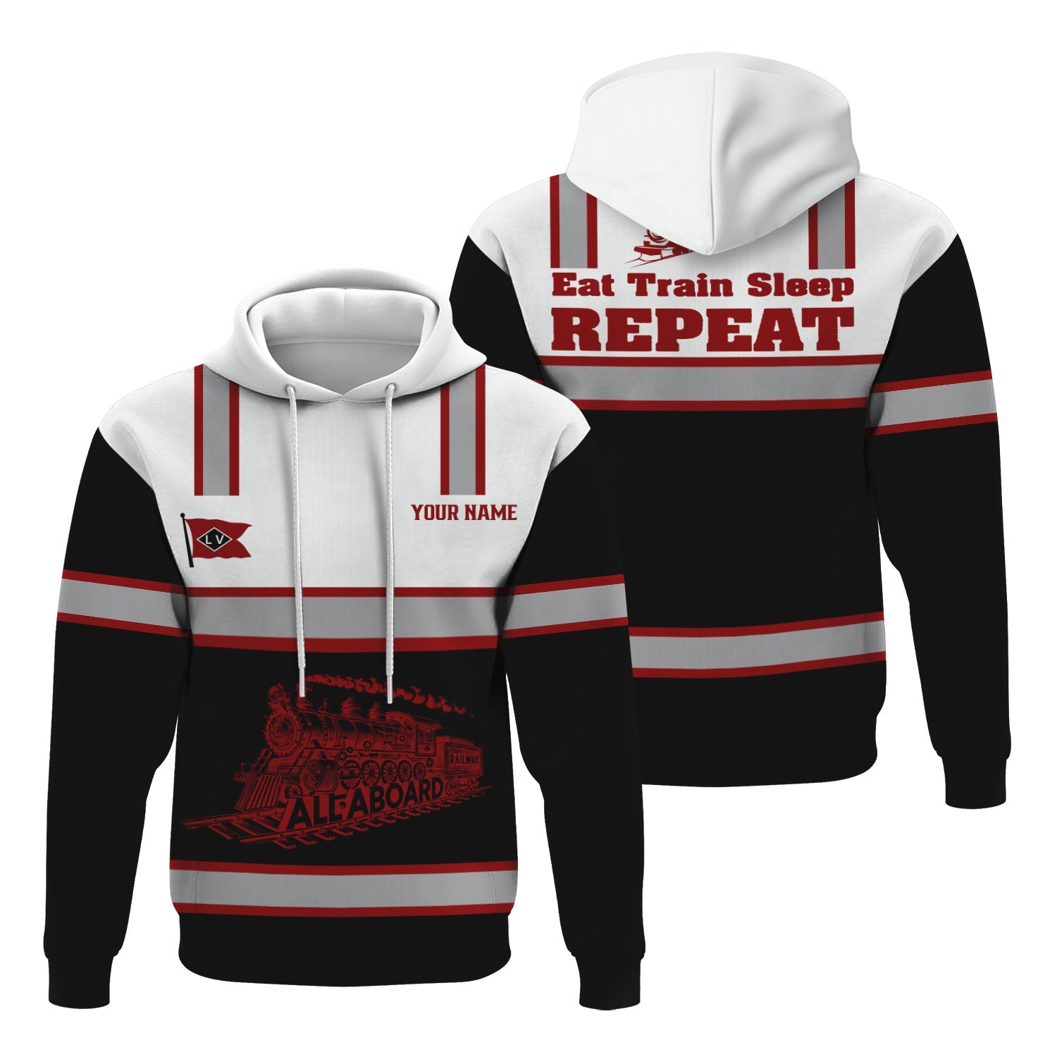 Railspirit Custom Name Lehigh Valley Railroad Hoodie Eat Train Sleep Repeat Printed Train Zip Hoodie