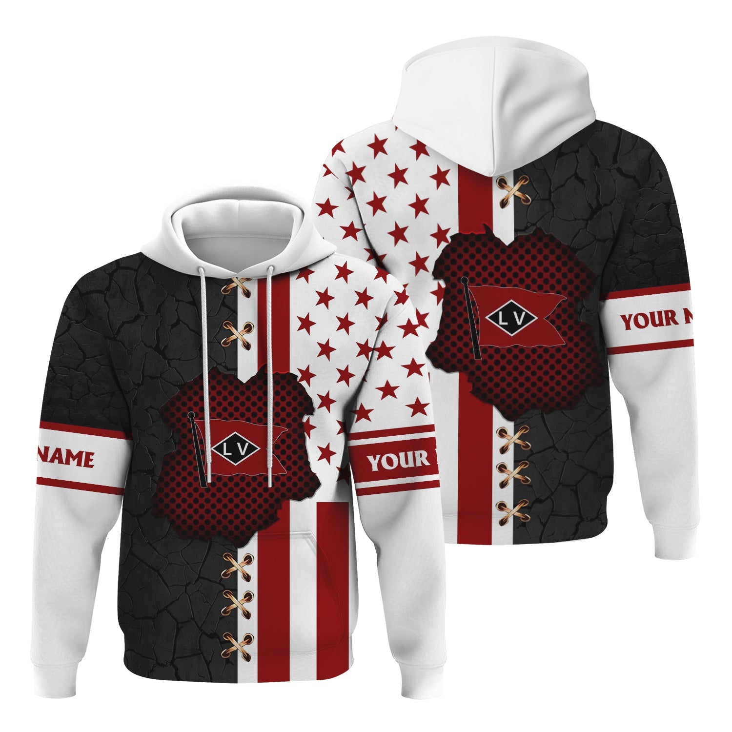 Railspirit Personalized Lehigh Valley Railroad Hoodie American Flag with Crack Effect Train Zip Up Hoodie