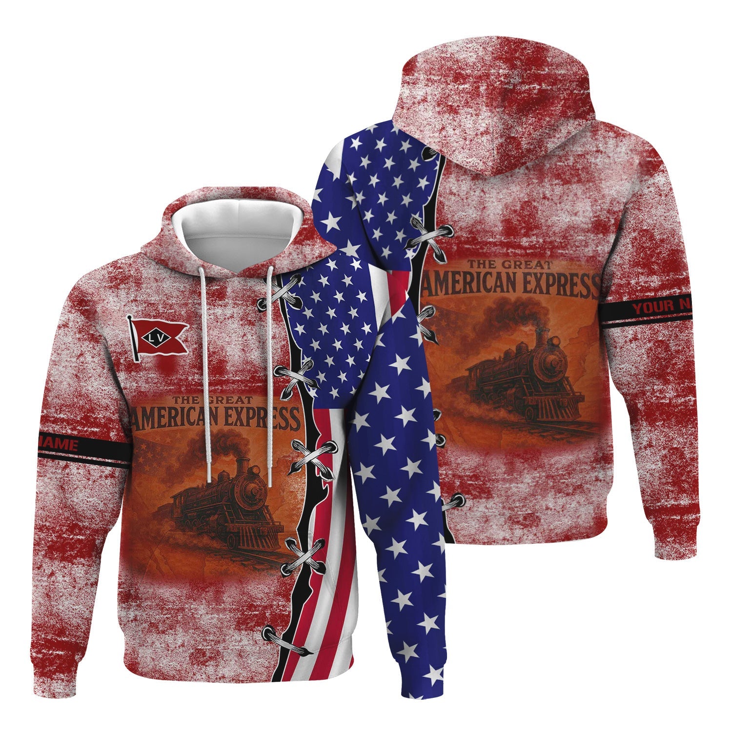 Railspirit Personalized Lehigh Valley Railroad Hoodie Retro American Express Train With USA Flag Zip Up Hoodie
