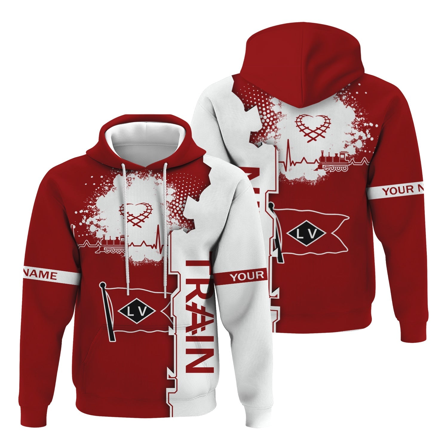 Railspirit Personalized Lehigh Valley Railroad Hoodie Engine Heartbeat and Track Love Style Zip Up Hoodie Gift Idea For Train Lovers