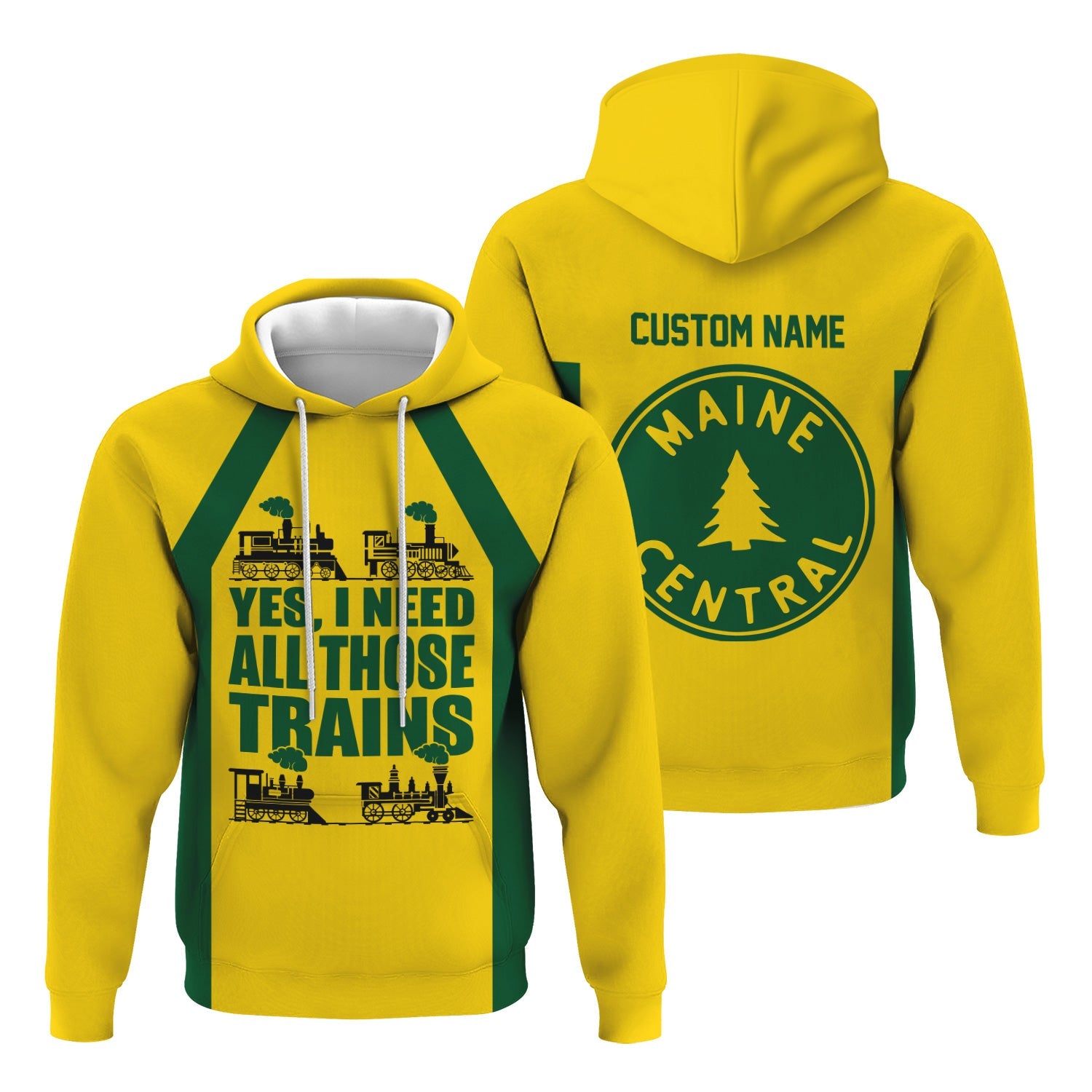 Railspirit Custom Name Maine Central Railroad Hoodie Yes I Need All Those Train Printed Zip Hoodie