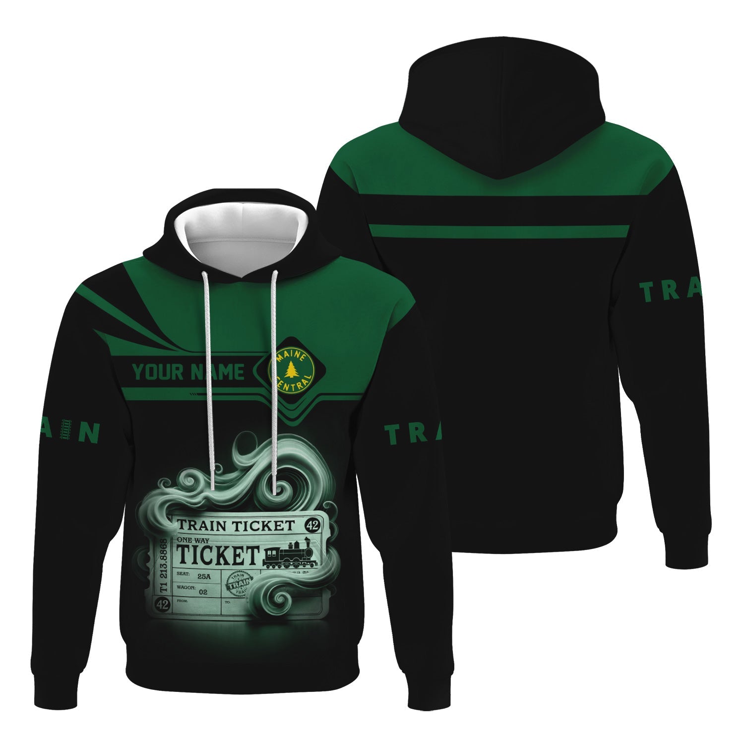 Railspirit Custom Name Maine Central Railroad Hoodie American Train Ticket Printed Zip Hoodie