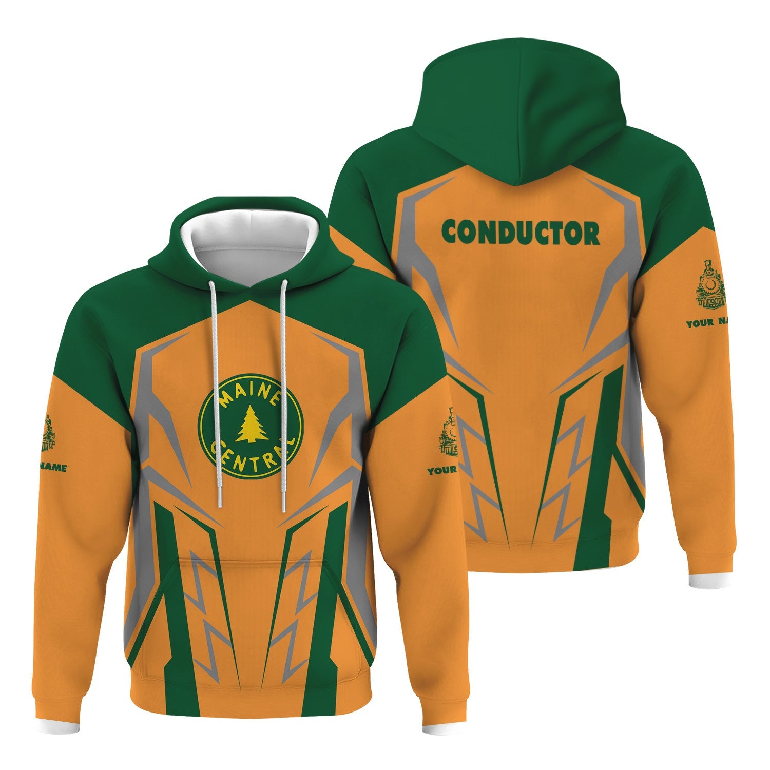 Railspirit Personalized Maine Central Railroad Hoodie Futuristic Design with Custom Job Train Zip Up Hoodie