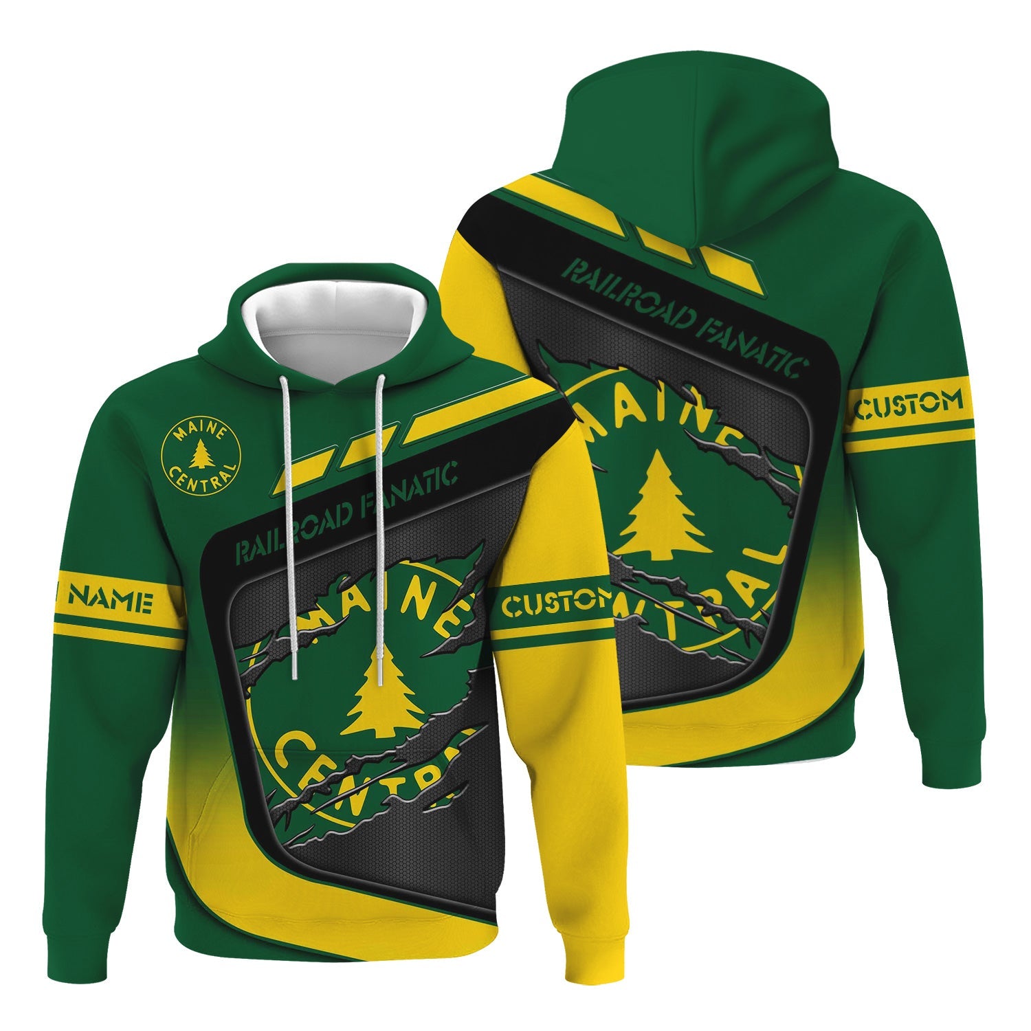 Railspirit Personalized Maine Central Railroad Hoodie Ripped Texture Style Train Zip Up Hoodie For Railroad Fanatic