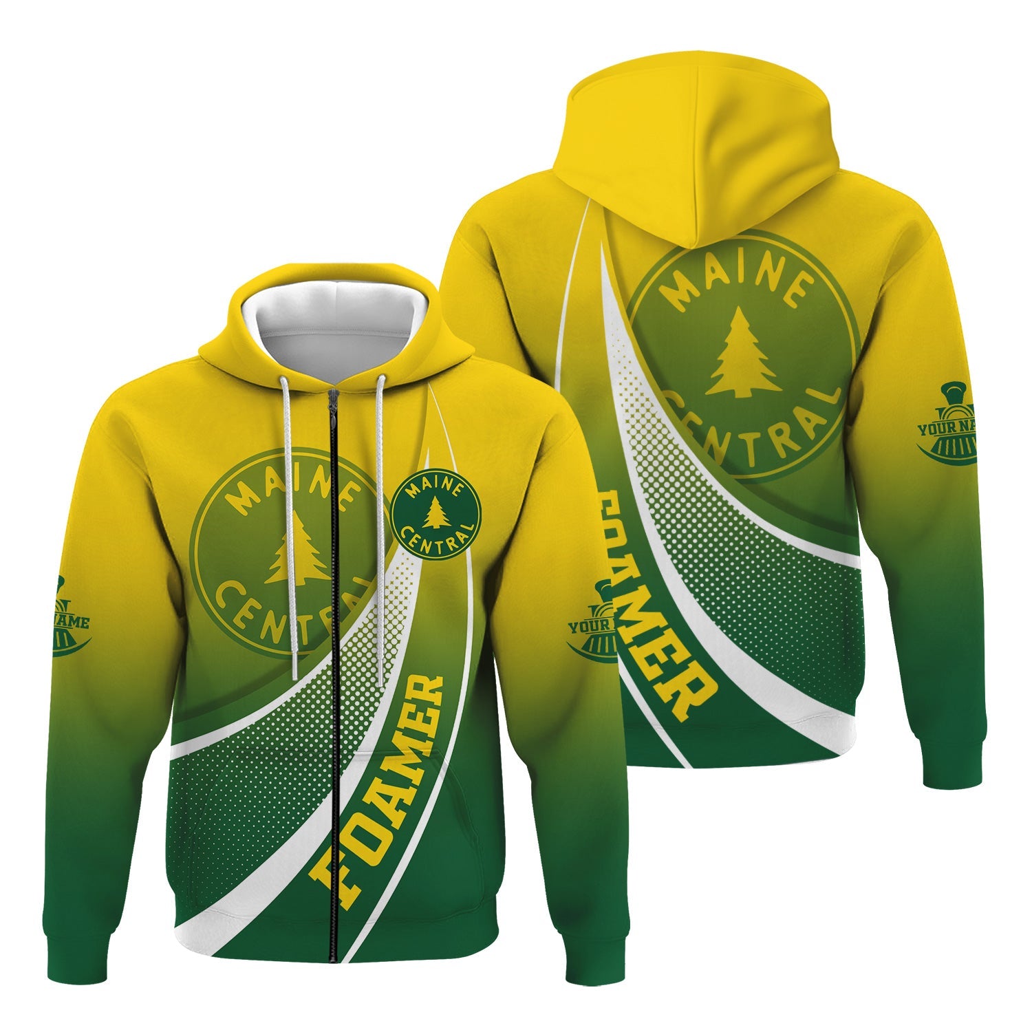 Railspirit Personalized Maine Central Railroad Hoodie Railway-Themed Style Zip Up Hoodie Gift Idea For Trainspotter