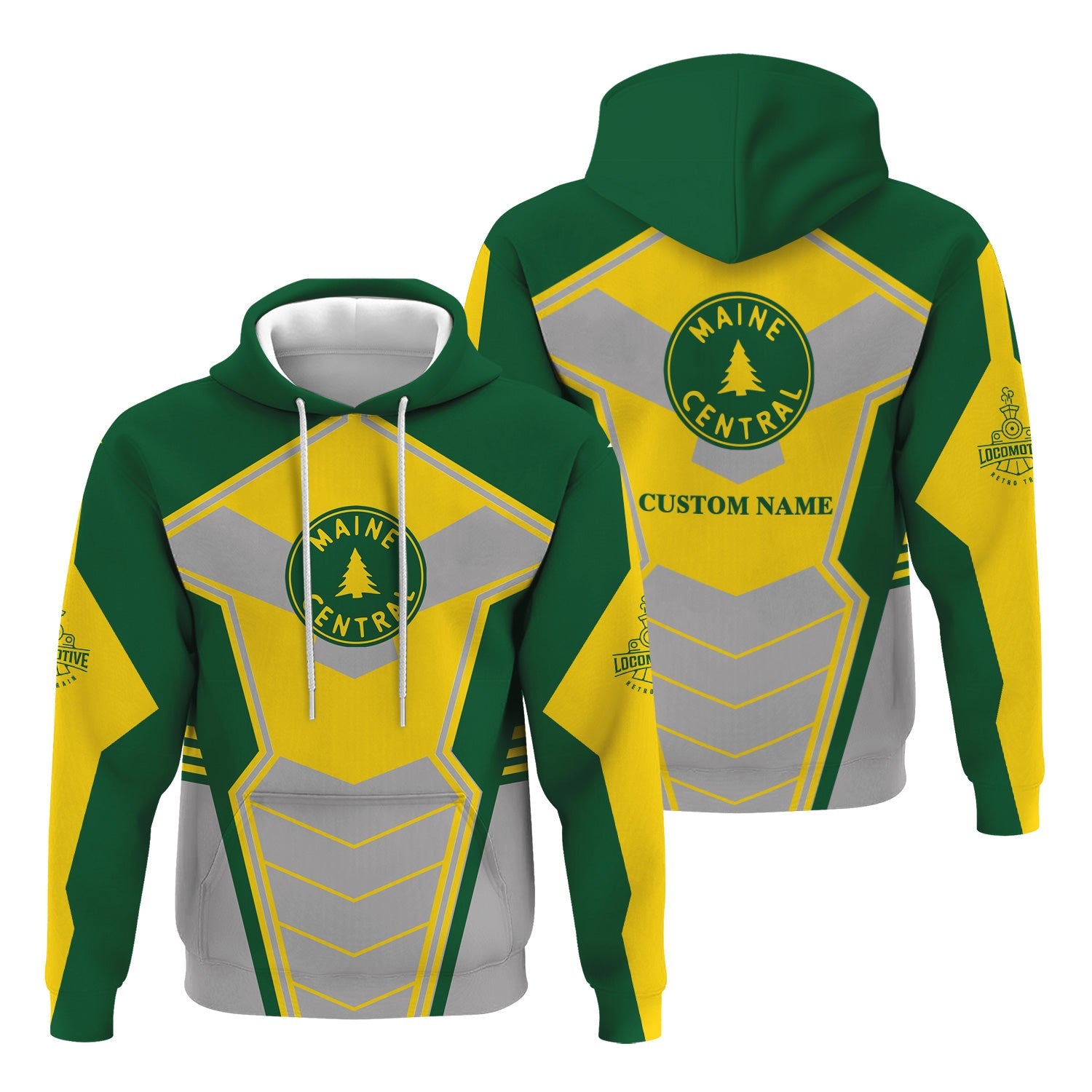 Railspirit Personalized Maine Central Railroad Hoodie Engine-Inspired Style Train Zip Up Hoodie for Railroad Fanatic