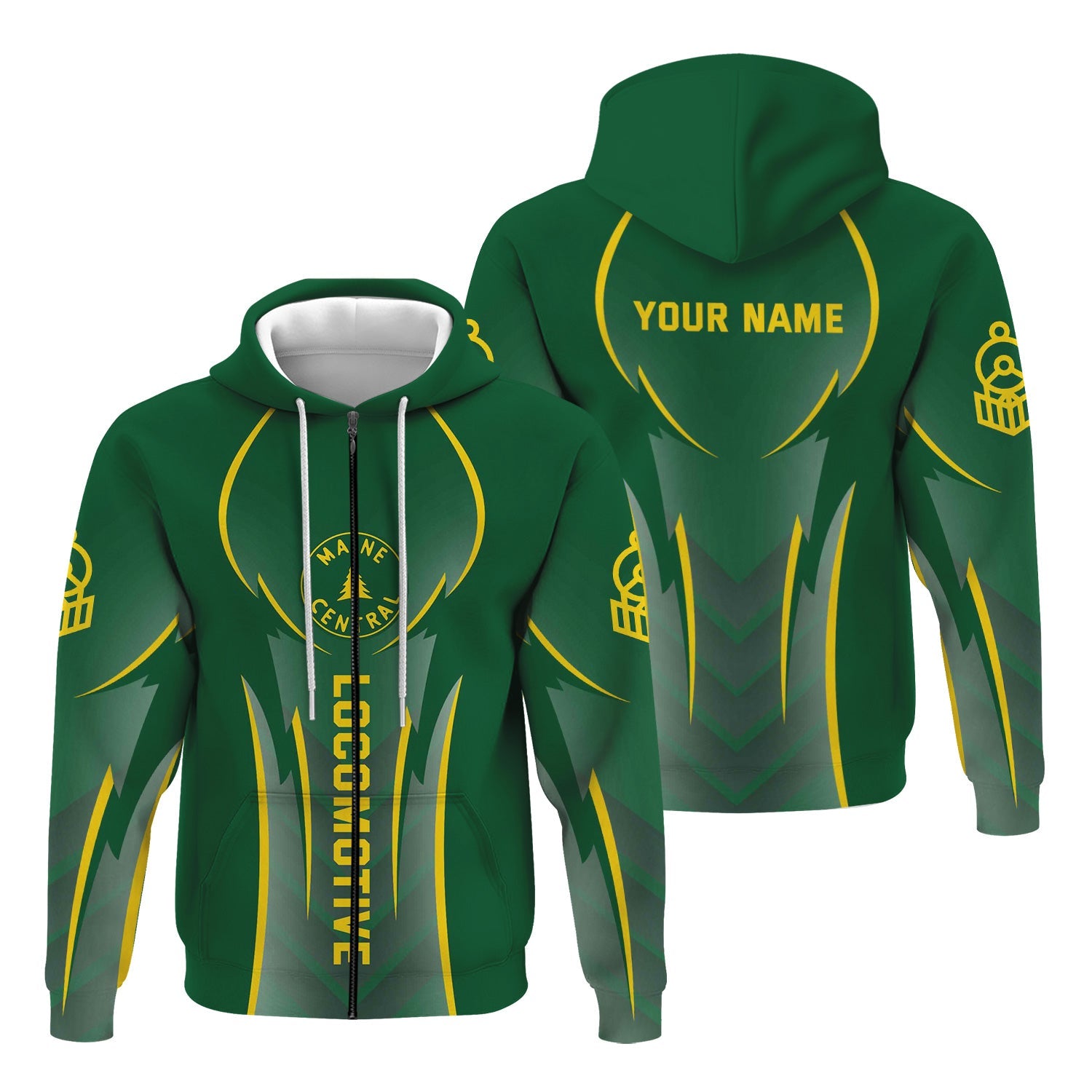 Railspirit Personalized Maine Central Railroad Hoodie Striking Line Style Train Zip Up Hoodie For Locomotive Lovers