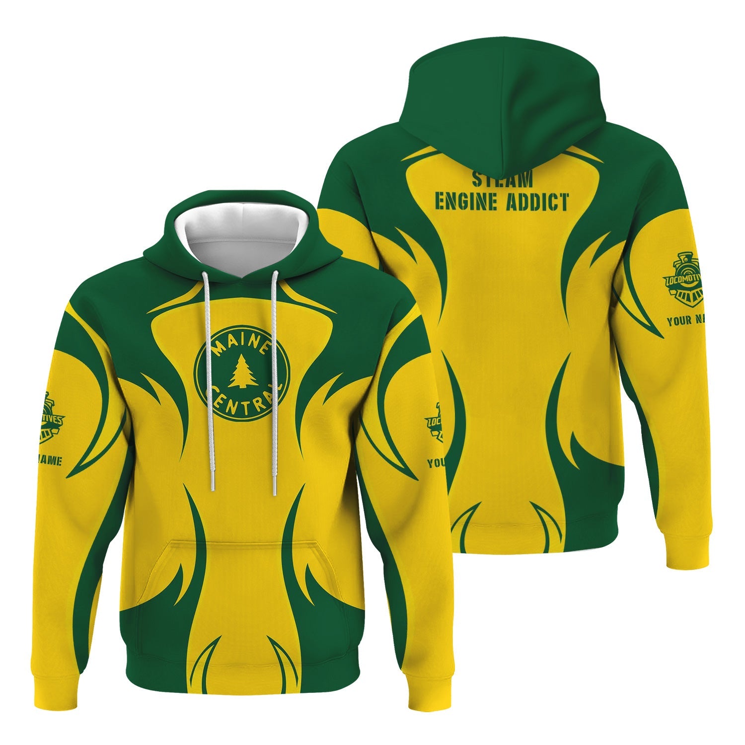Railspirit Personalized Maine Central Railroad Hoodie Distinctive Flame Style Zip Up Hoodie For Steam Engine Addict