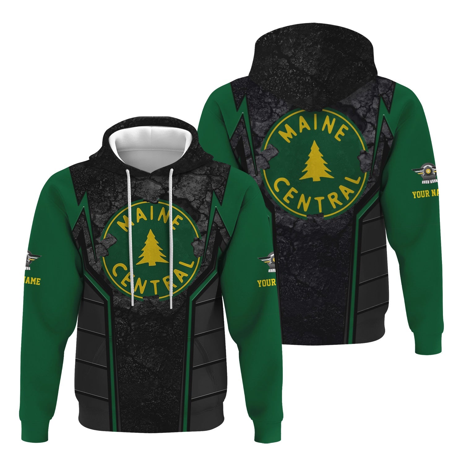 Railspirit Personalized Maine Central Railroad Hoodie Cracked Metal Design Train Zip Up Hoodie for Rail Enthusiasts