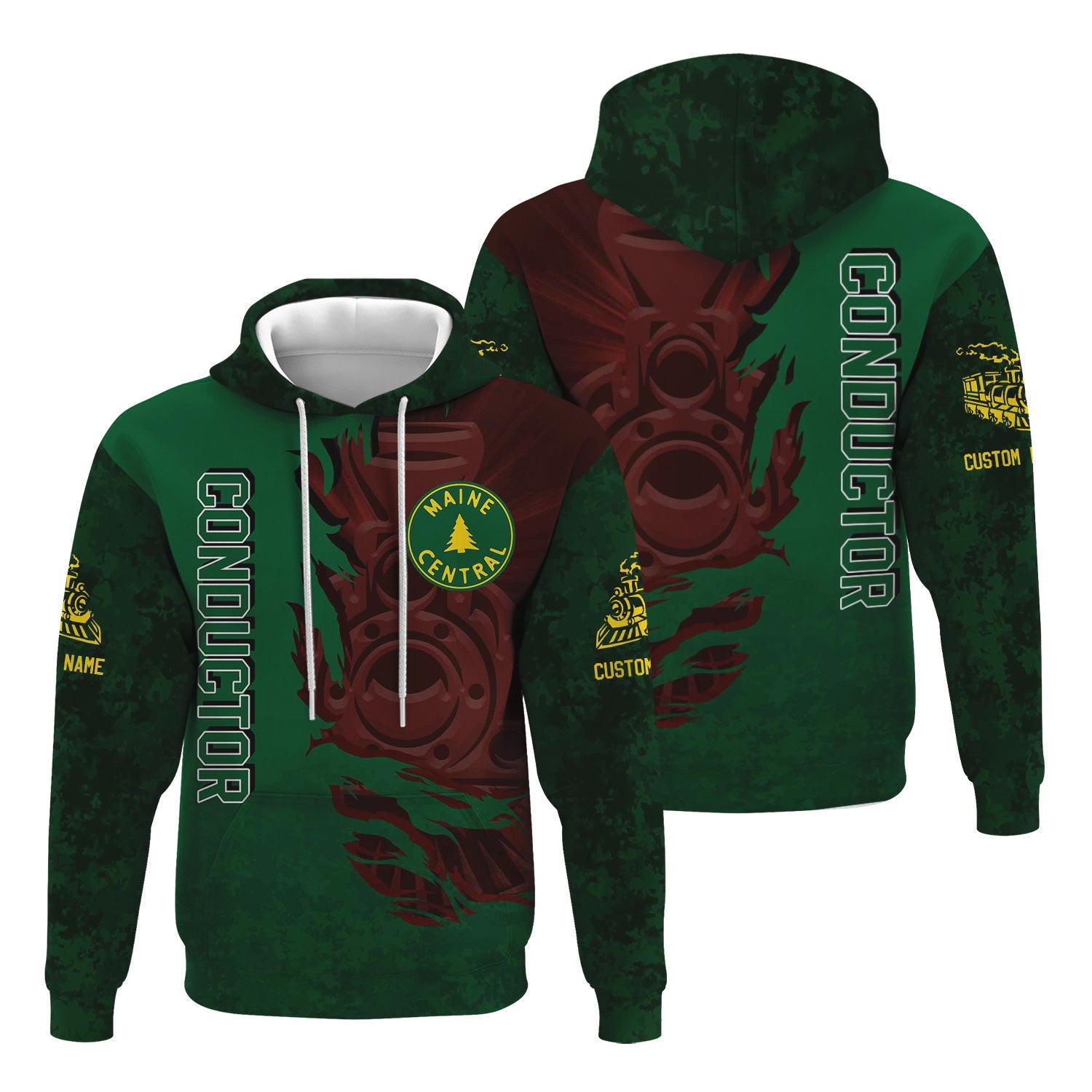 Railspirit Personalized Maine Central Railroad Hoodie Blazing Style with Custom Position Train Zip Up Hoodie