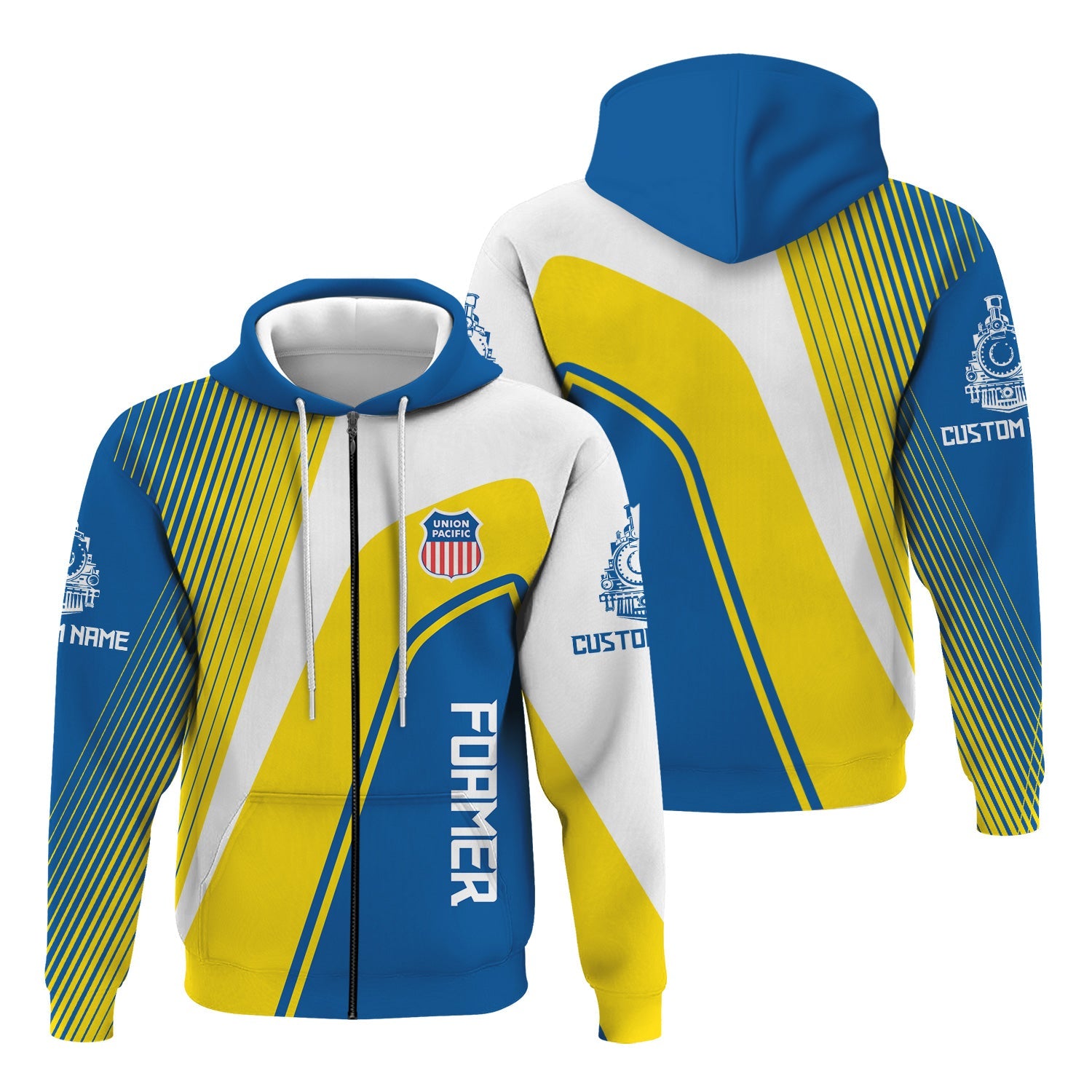 Railspirit Personalized Union Pacific Railroad Hoodie Vibrant Striking Style Big Boy Zip Up Hoodie For Rail Enthusiasts