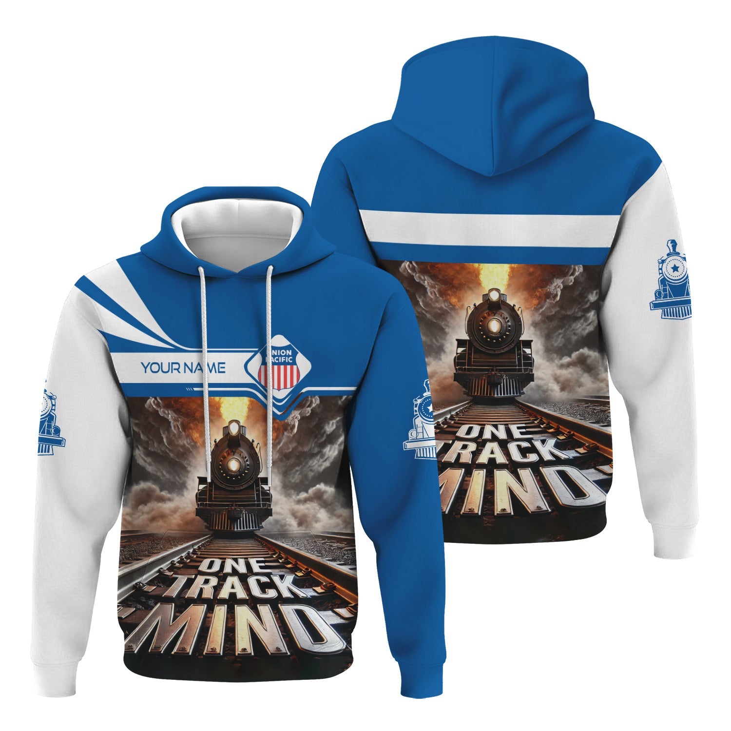 Railspirit Personalized Union Pacific Railroad Hoodie One Track Mind Big Boy Train Printed ZIp Up Hoodie