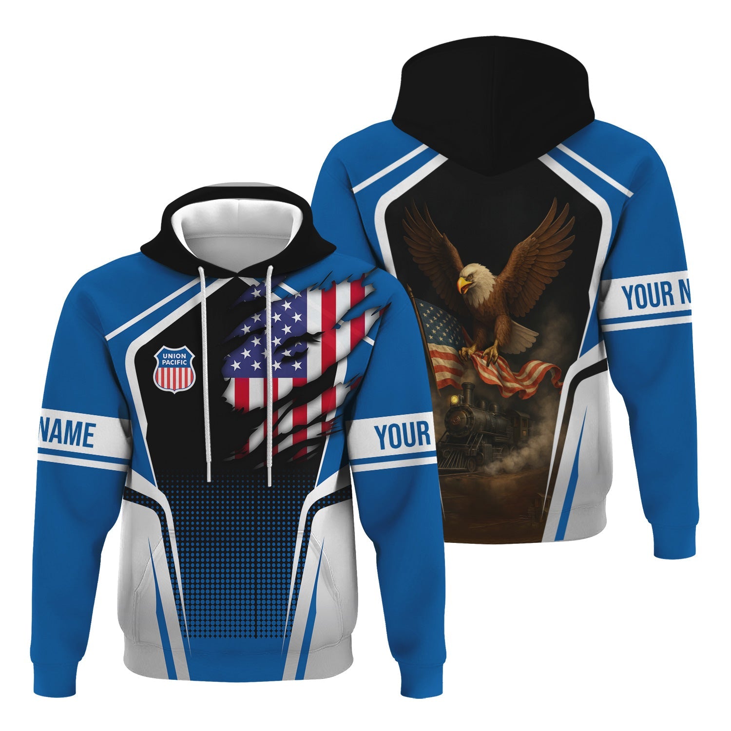 Railspirit Personalized Union Pacific Railroad Hoodie American Eagle Vintage Train Big Boy Zip Up Hoodie