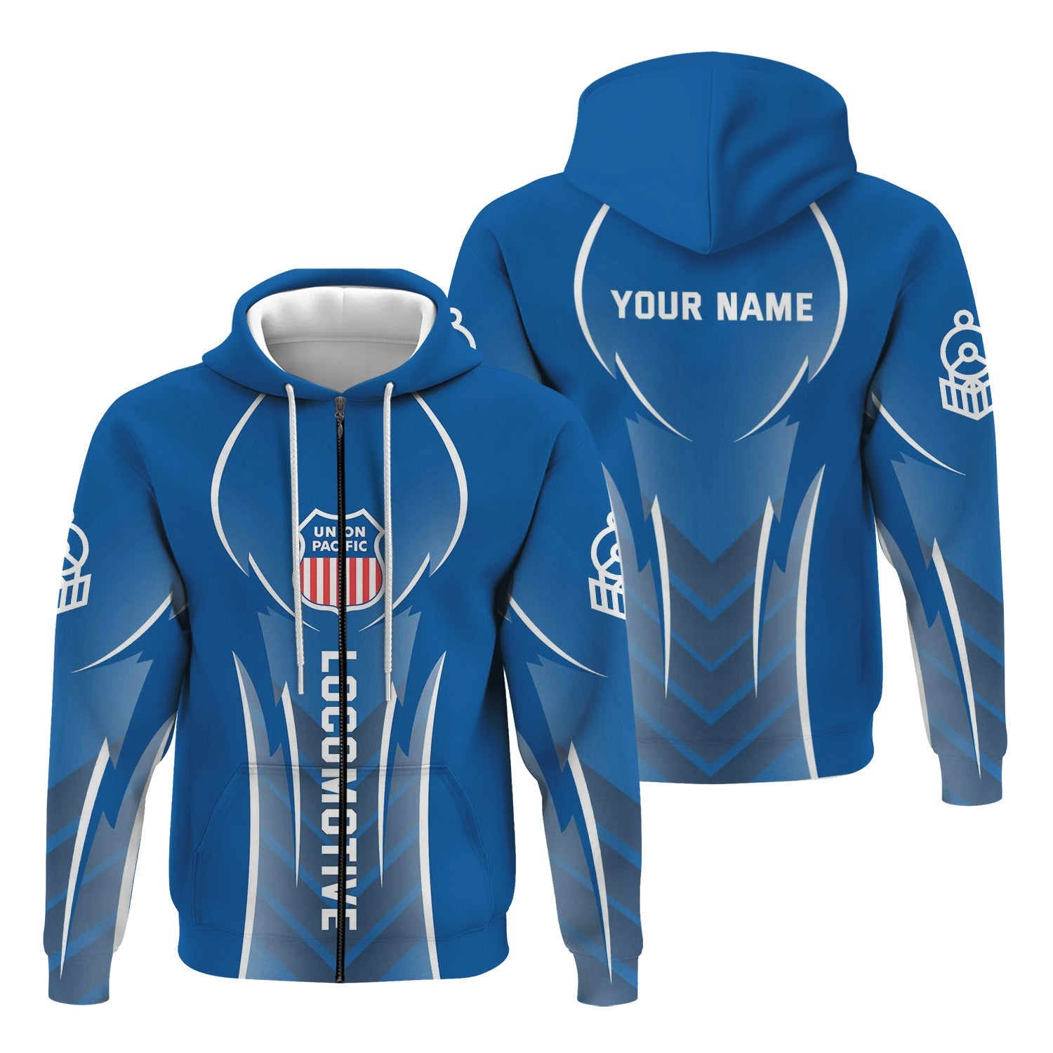 Railspirit Personalized Union Pacific Railroad Hoodie Striking Line Style Big Boy Train Zip Up Hoodie For Locomotive Lovers