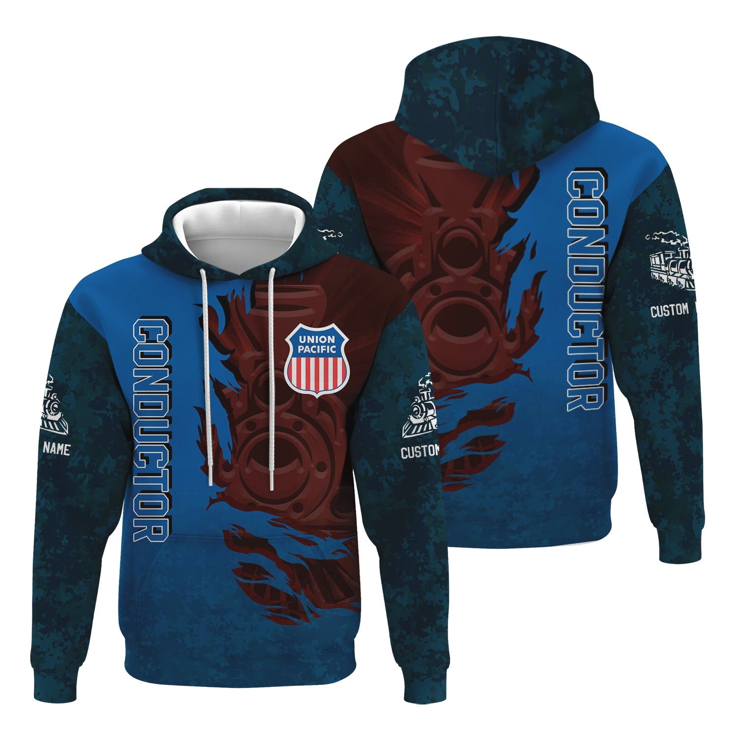 Railspirit Personalized Union Pacific Railroad Hoodie Blazing Style with Custom Position Big Boy Train Zip Up Hoodie