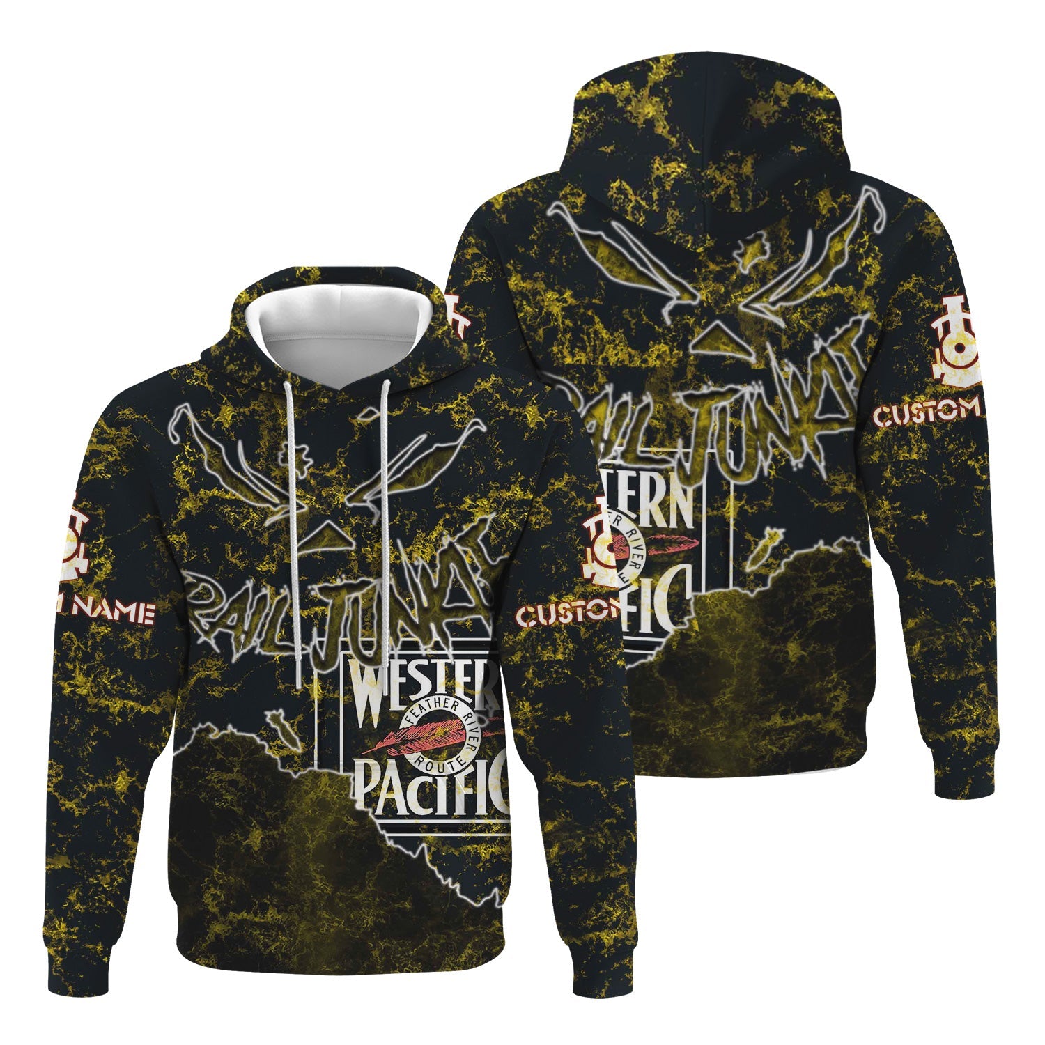 Railspirit Personalized Western Pacific Railroad Hoodie Torn Graphic Style Train Zip Up Hoodie For Rail Junkie