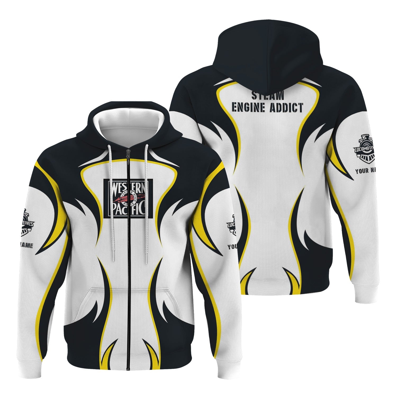 Railspirit Personalized Western Pacific Railroad Hoodie Distinctive Flame Style Zip Up Hoodie For Steam Engine Addict