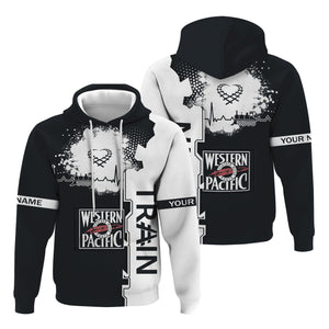 Railspirit Personalized Western Pacific Railroad Hoodie Engine Heartbeat and Track Love Style Zip Up Hoodie Gift Idea For Train Lovers
