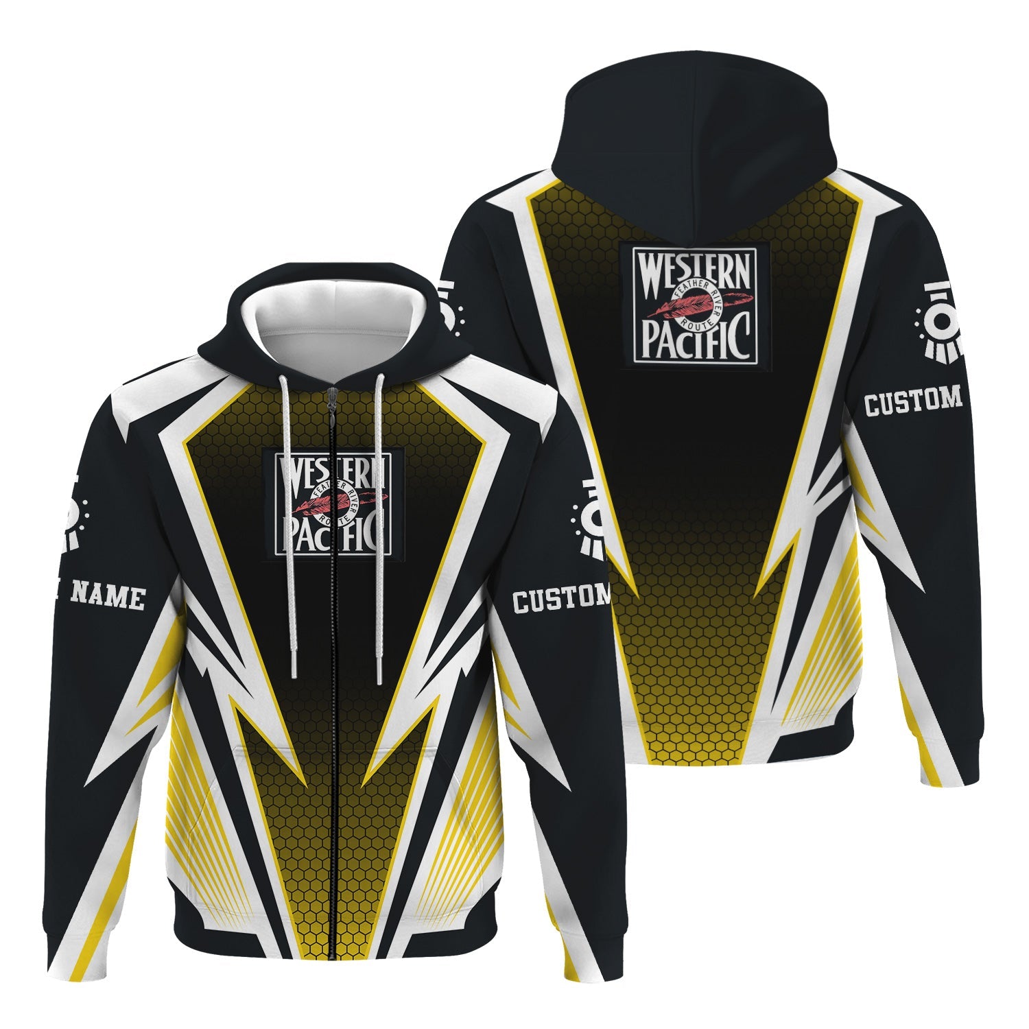 Railspirit Personalized Western Pacific Railroad Hoodie Lightning Graphic Style Zip Up Hoodie Gift Idea For Train Lover