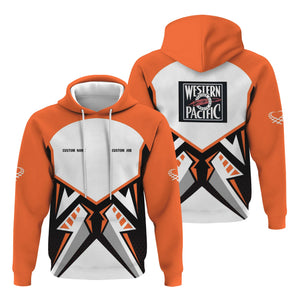 Railspirit Personalized Western Pacific Railroad Hoodie Vibriant Style with Custom Position Train Zip Up Hoodie