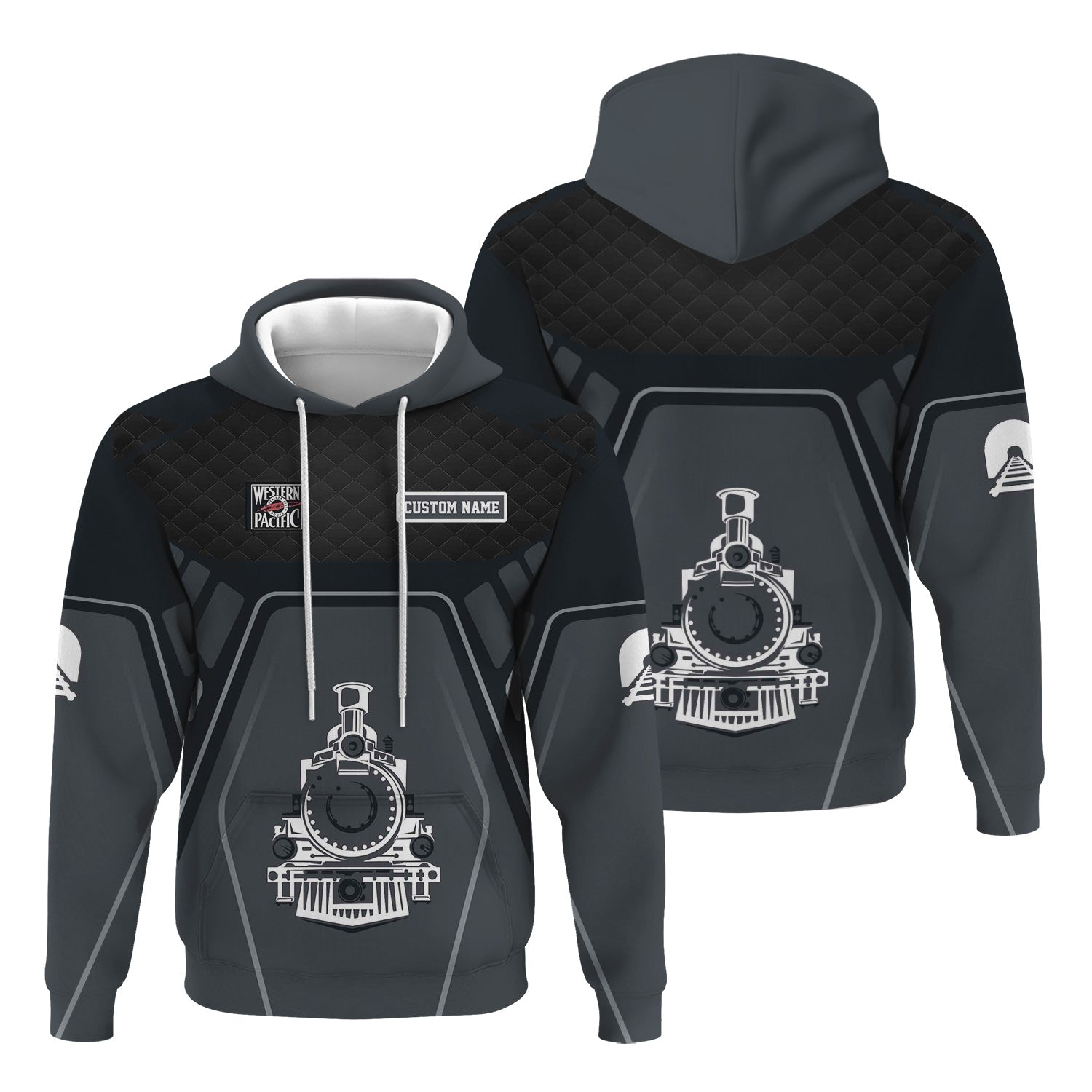 Railspirit Personalized Western Pacific Railroad Hoodie Steam Locomotive Engine Graphic Train Zip Up Hoodie All Over Print