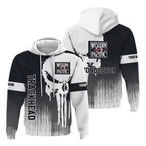 Railspirit Personalized Western Pacific Railroad Hoodie Skull Design with Custom Job Train Zip Up Hoodie for Trackhead Crew