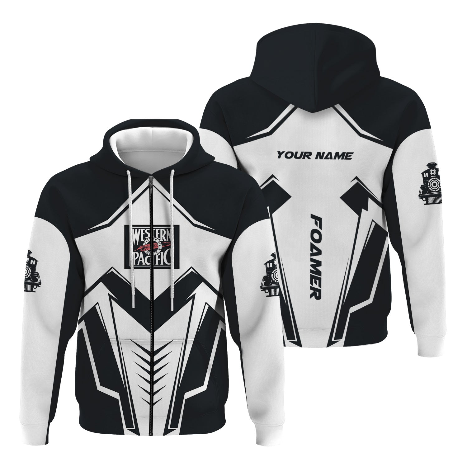 Railspirit Personalized Western Pacific Railroad Hoodie Railway Trainspotter Style Zip Up Hoodie Gift Idea For Foamers