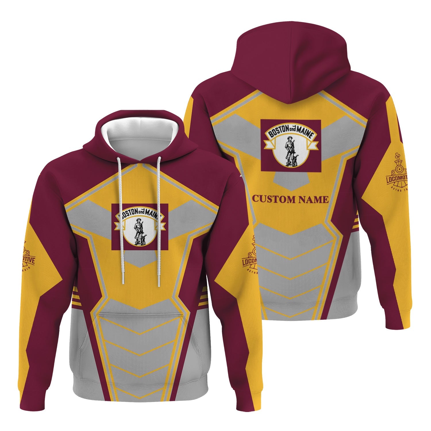 Railspirit Personalized Boston and Maine Railroad Hoodie Engine-Inspired Style Train Zip Up Hoodie for Railroad Fanatic