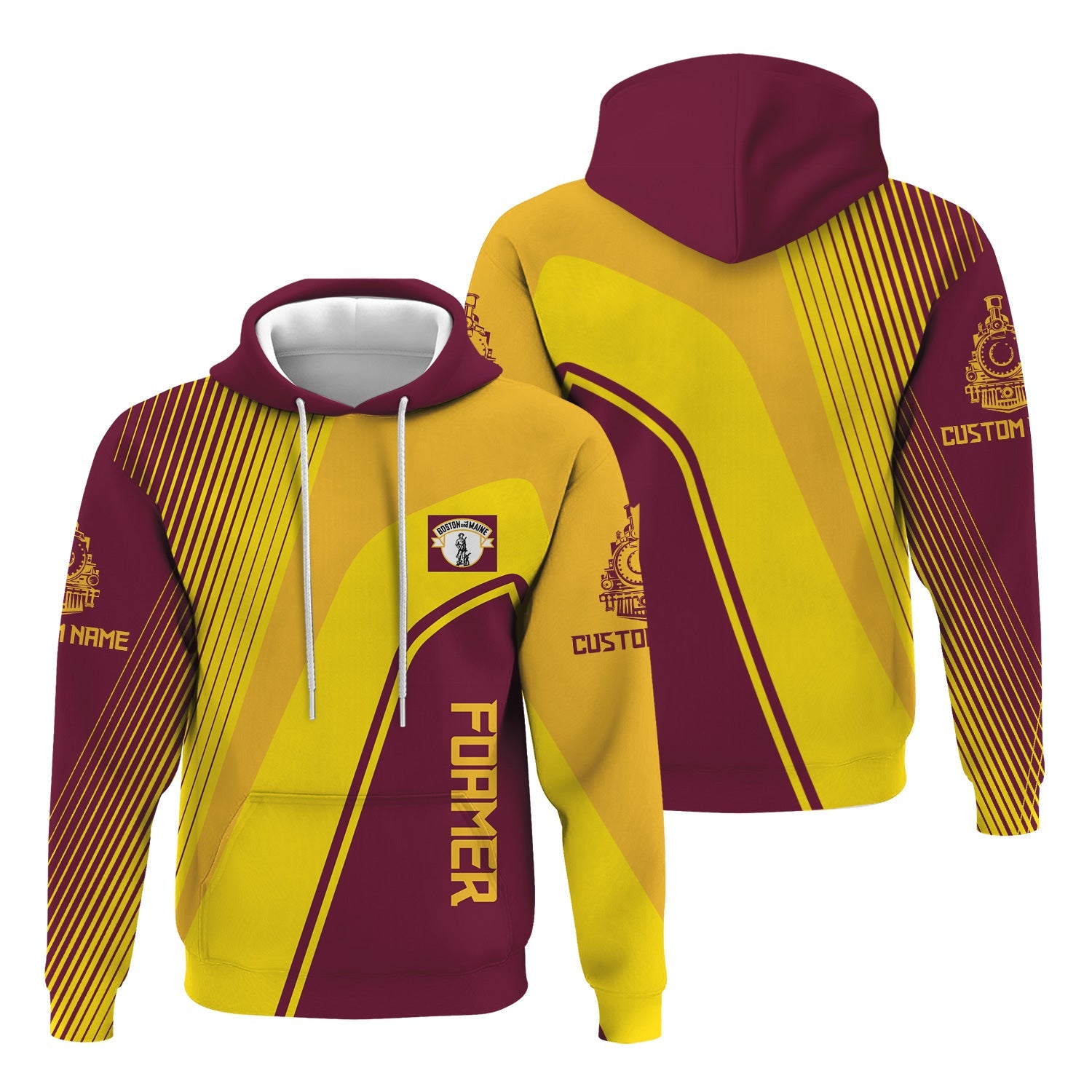 Railspirit Personalized Boston and Maine Railroad Hoodie Vibrant Striking Style Zip Up Hoodie For Rail Enthusiasts