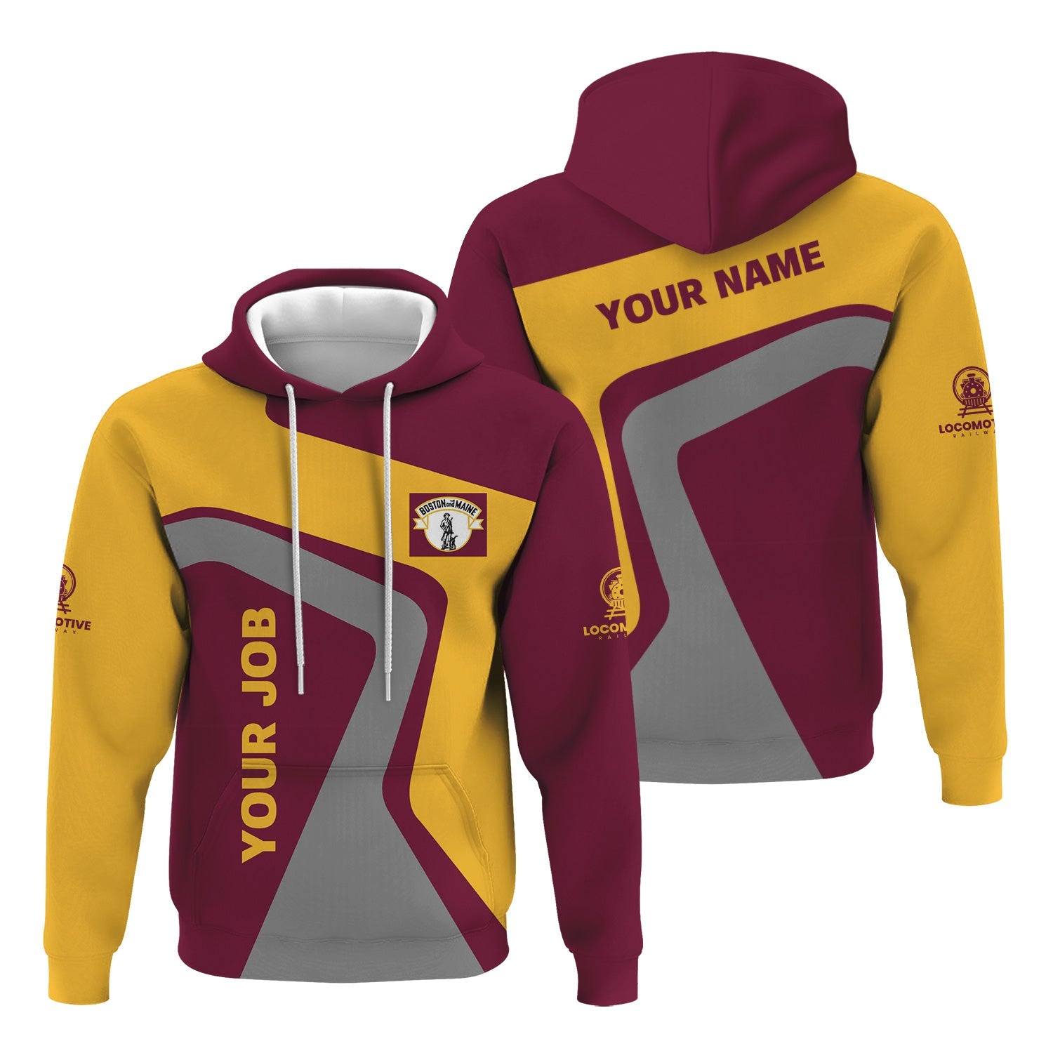 Railspirit Personalized Boston and Maine Railroad Hoodie Unique Design with Custom Job Position Train Zip Up Hoodie