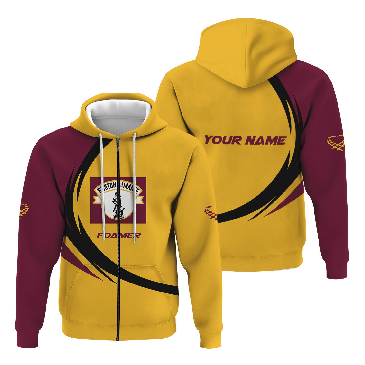 Railspirit Personalized Boston and Maine Railroad Hoodie Unique Graphic Style Zip Up Hoodie For Train Enthusiasts